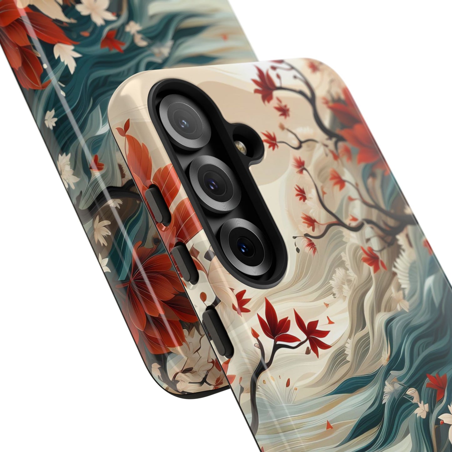 Americana Yuzen Waterfall Floral Phone Case – Artistic Double-Layer Protection for iPhone, Samsung Galaxy, and Google Pixel