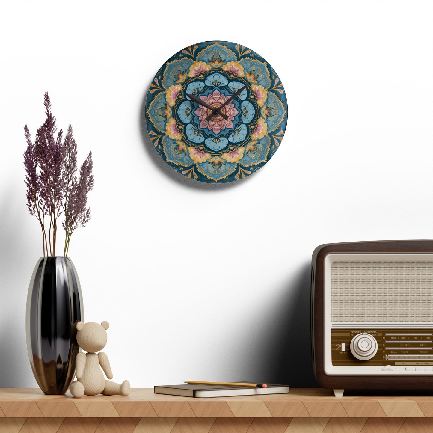 Mandala Floral Acrylic Wall Clock — Boho Decorative Home Clock