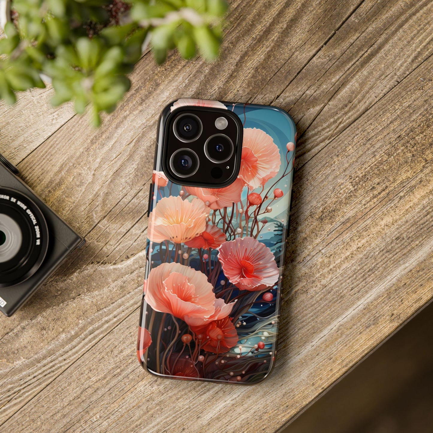 Blooming Poppies Tough Phone Case – Underwater Nocturnal Floral Design for iPhone, Samsung Galaxy & Google Pixel