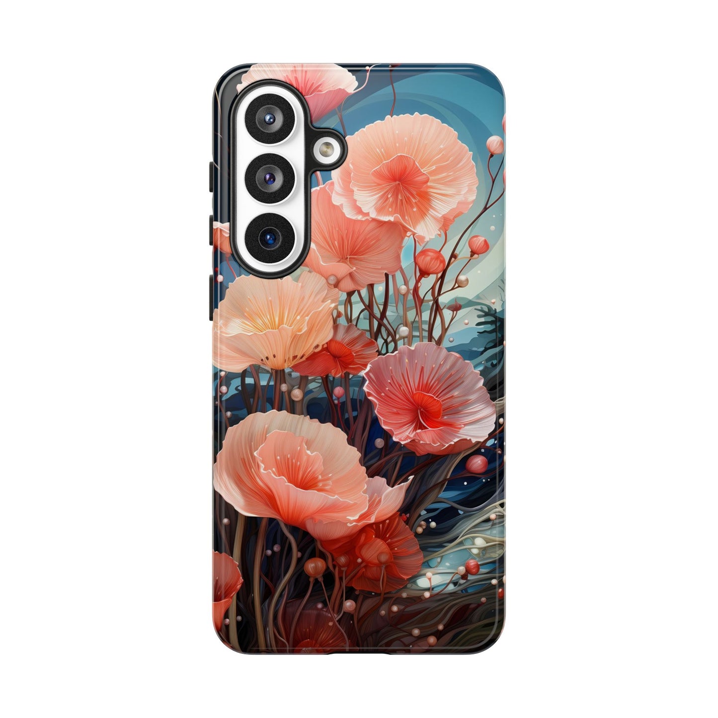 Blooming Poppies Tough Phone Case – Underwater Nocturnal Floral Design for iPhone, Samsung Galaxy & Google Pixel
