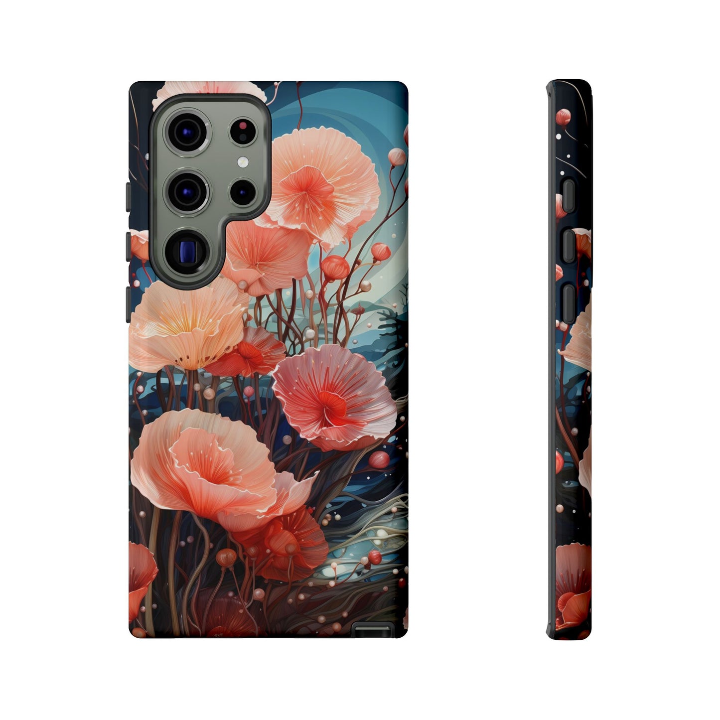Blooming Poppies Tough Phone Case – Underwater Nocturnal Floral Design for iPhone, Samsung Galaxy & Google Pixel