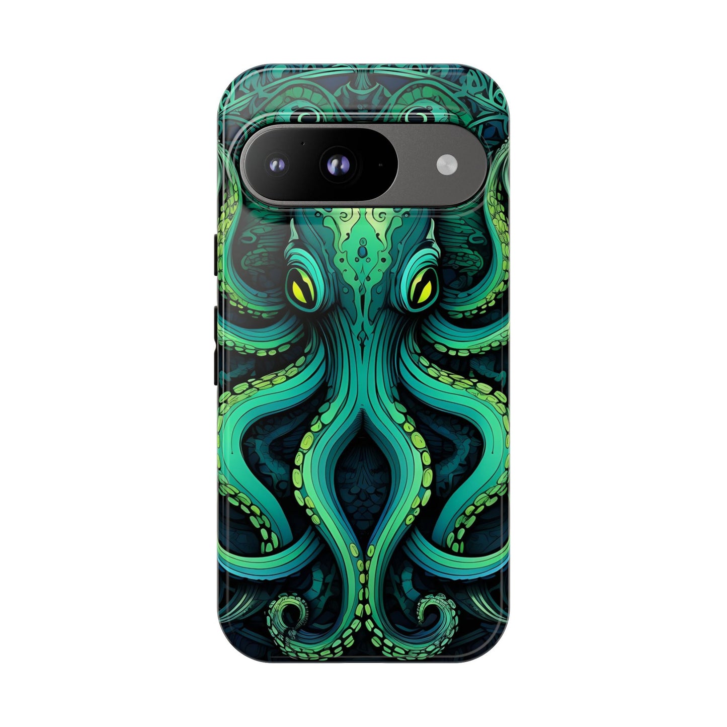 Vibrant Teal Octopus Tough Phone Case: Mandala-Inspired Art for iPhone, Samsung Galaxy & Google Pixel - Cracken Painting