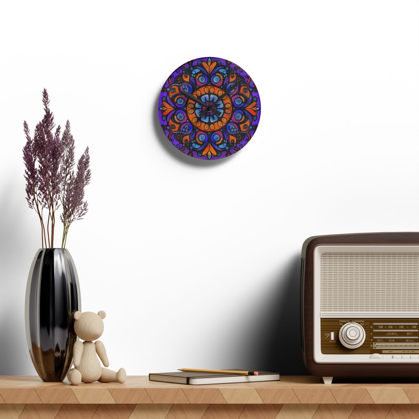 Mandala Acrylic Wall Clock — Colorful Boho Home Decor