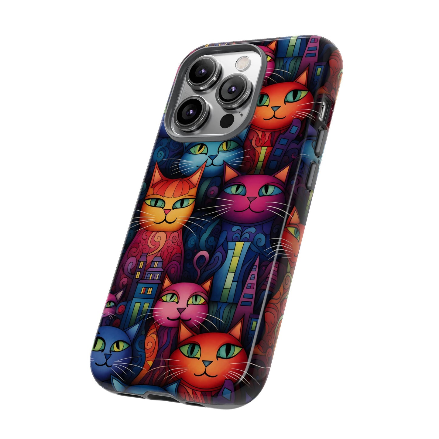 Cat-opolis Tough Phone Case: Fantastical Feline City Scape Mobile Phone Protection for iPhone, Samsung Galaxy & Google Pixel Whimsical Art