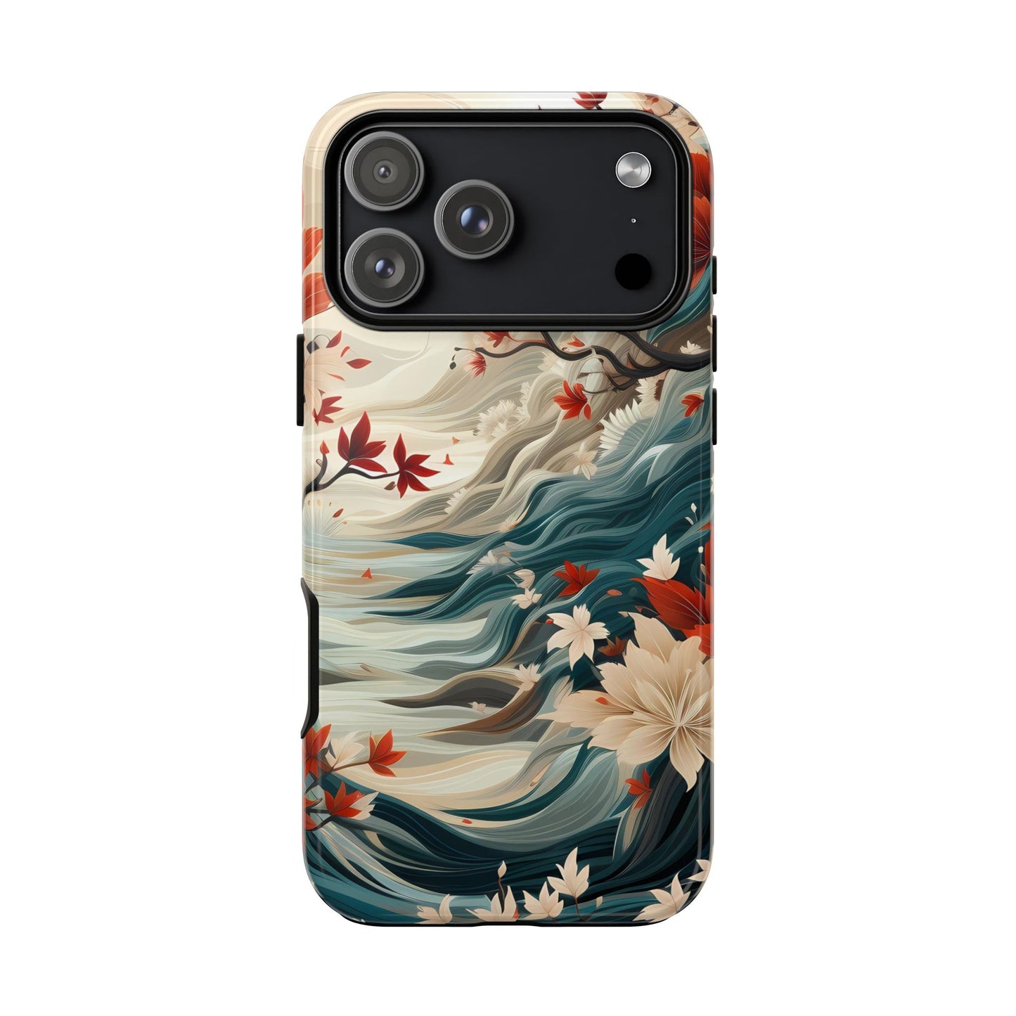 Americana Yuzen Waterfall Floral Phone Case – Artistic Double-Layer Protection for iPhone, Samsung Galaxy, and Google Pixel