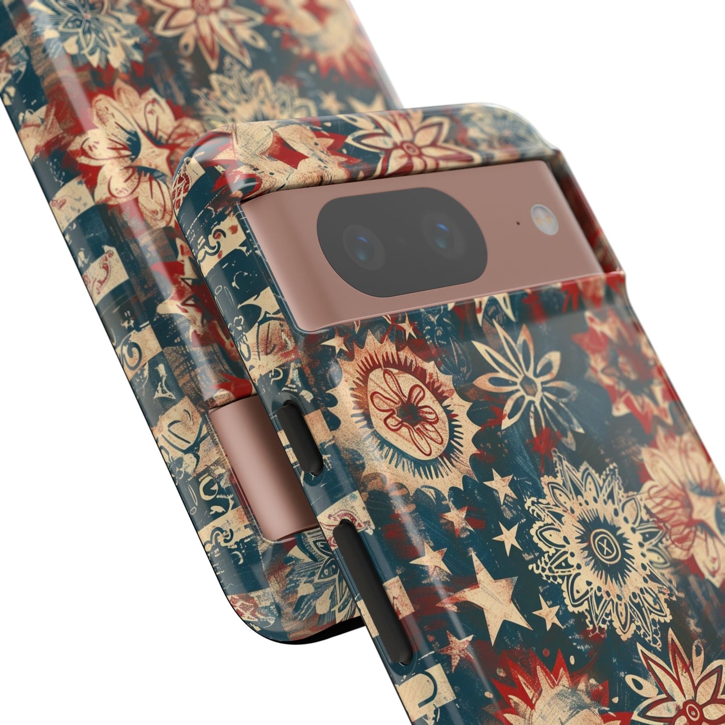 Patriotic Floral Tough Phone Case — Vintage American Stars & Flowers Design