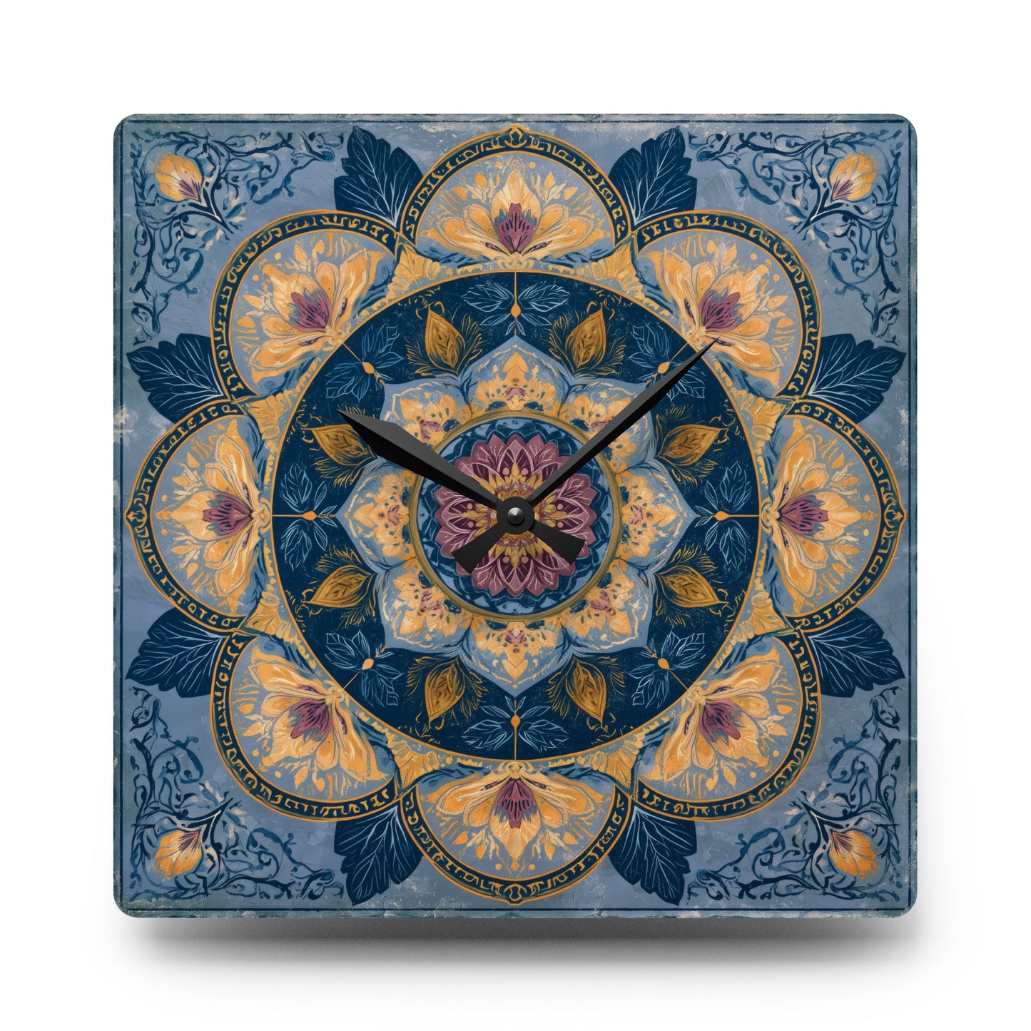 Mandala Floral Acrylic Wall Clock — Boho Blue Decorative Home Clock