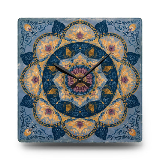Mandala Floral Acrylic Wall Clock — Boho Blue Decorative Home Clock