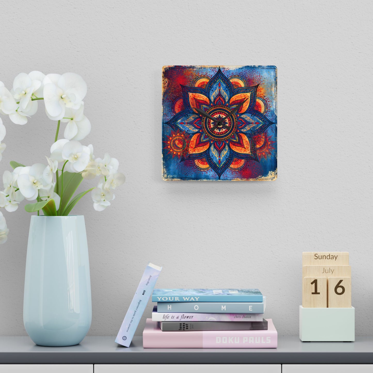 Mandala Acrylic Wall Clock – Colorful Boho Home Decor