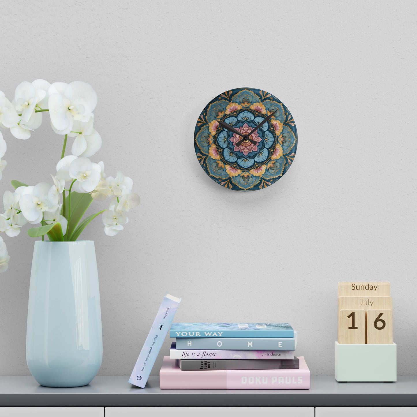 Mandala Floral Acrylic Wall Clock — Boho Decorative Home Clock
