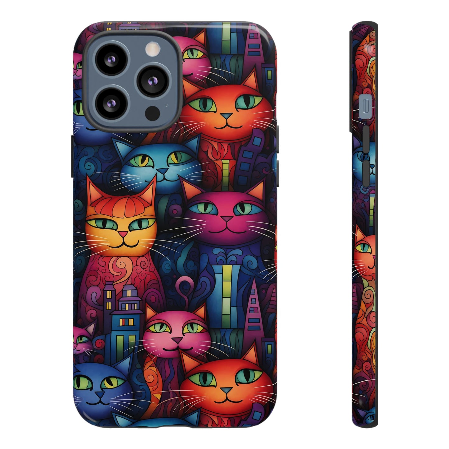 Cat-opolis Tough Phone Case: Fantastical Feline City Scape Mobile Phone Protection for iPhone, Samsung Galaxy & Google Pixel Whimsical Art