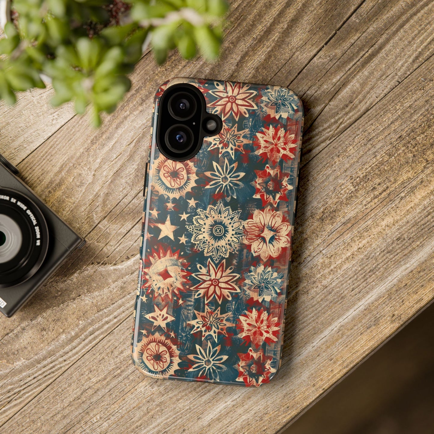 Patriotic Floral Tough Phone Case — Vintage American Stars & Flowers Design