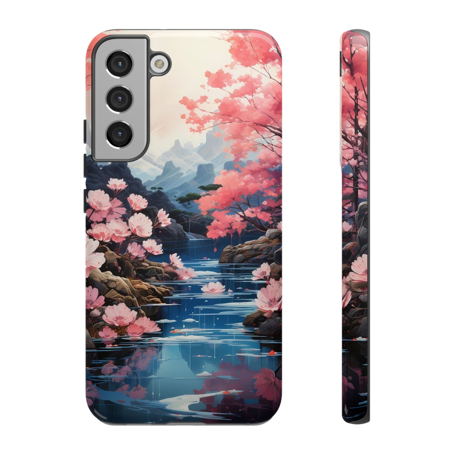 Cherry Blossom Floral Landscape Tough Phone Case – Double Layer Protection for iPhone, Samsung Galaxy & Google Pixel