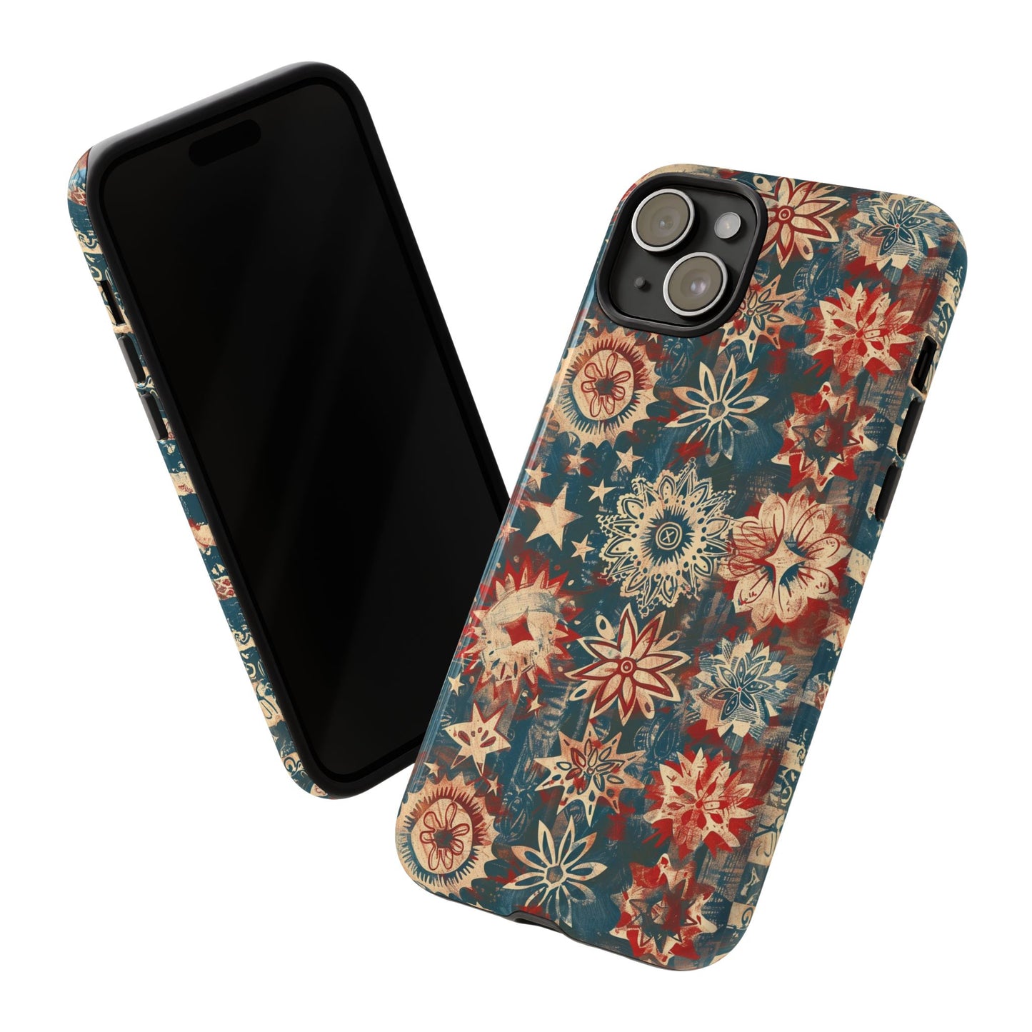 Patriotic Floral Tough Phone Case — Vintage American Stars & Flowers Design
