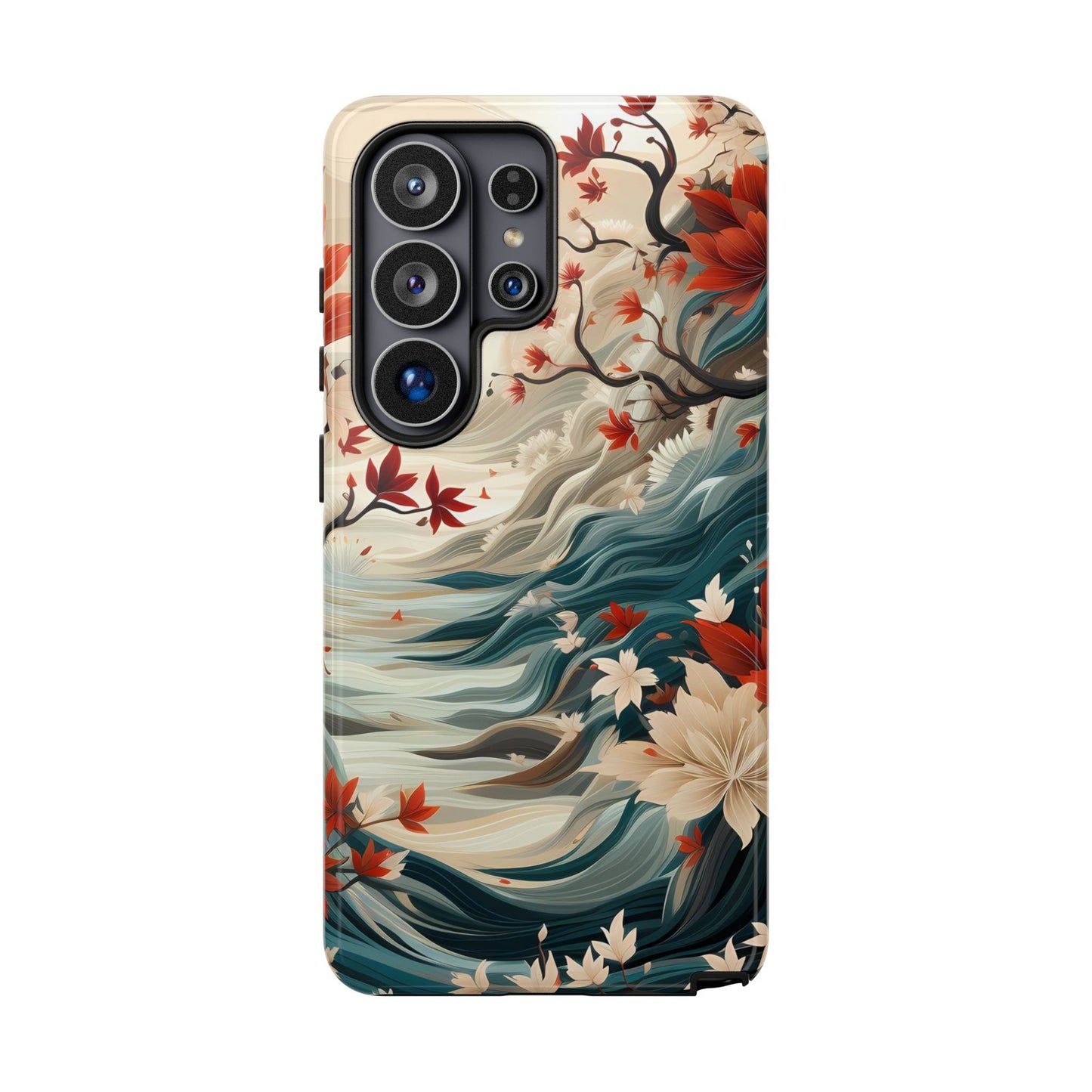 Americana Yuzen Waterfall Floral Phone Case – Artistic Double-Layer Protection for iPhone, Samsung Galaxy, and Google Pixel