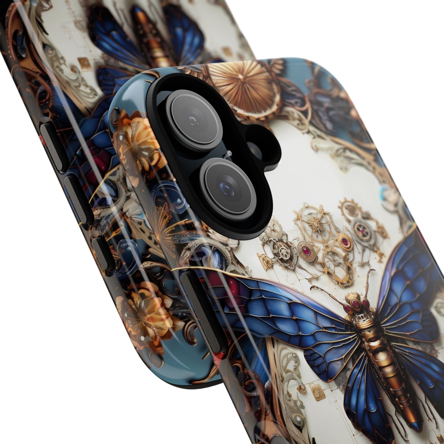 Blue Steampunk Cicada Tough Phone Case: Vintage Animatronic Insect Art for iPhone, Samsung Galaxy, and Google Pixel