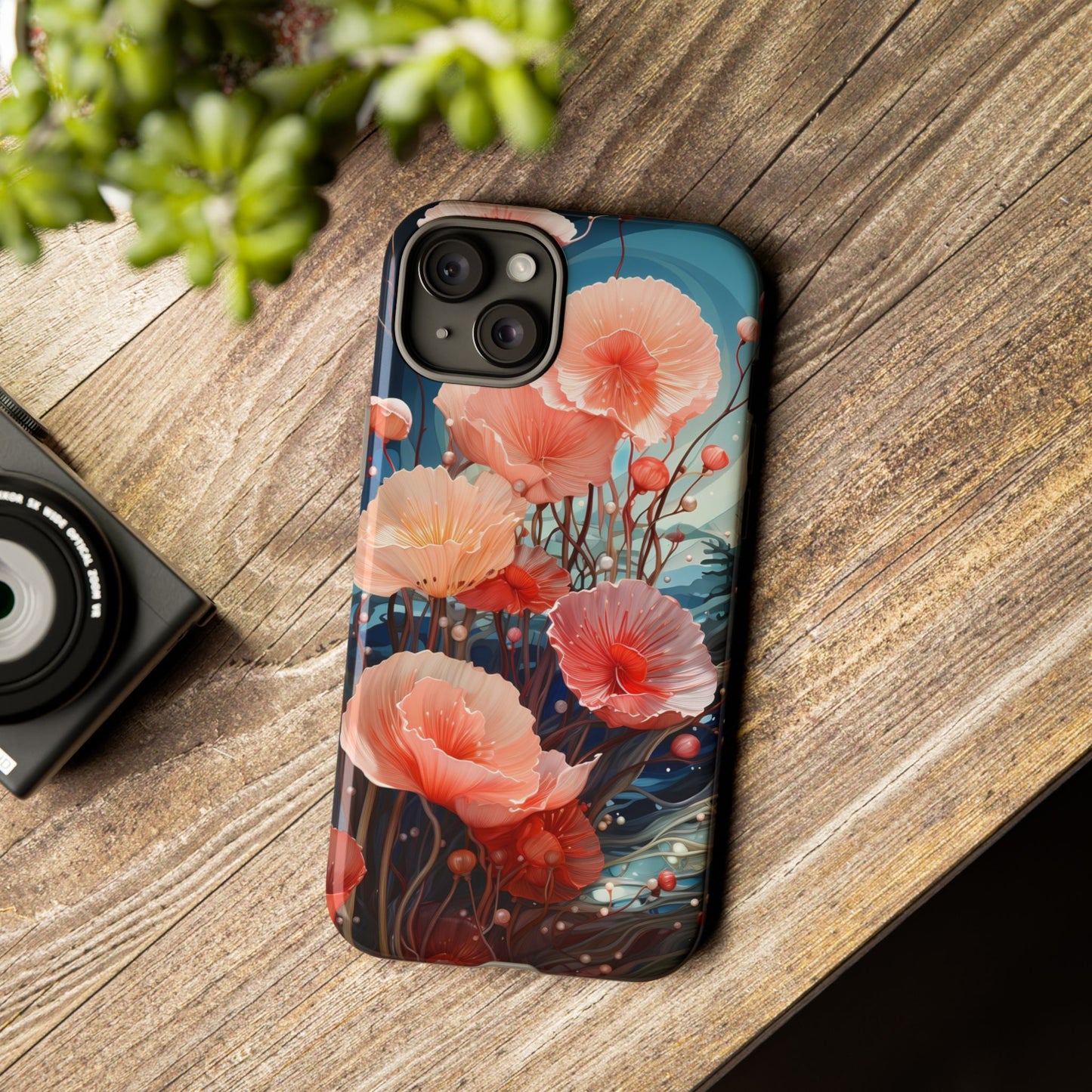 Blooming Poppies Tough Phone Case – Underwater Nocturnal Floral Design for iPhone, Samsung Galaxy & Google Pixel