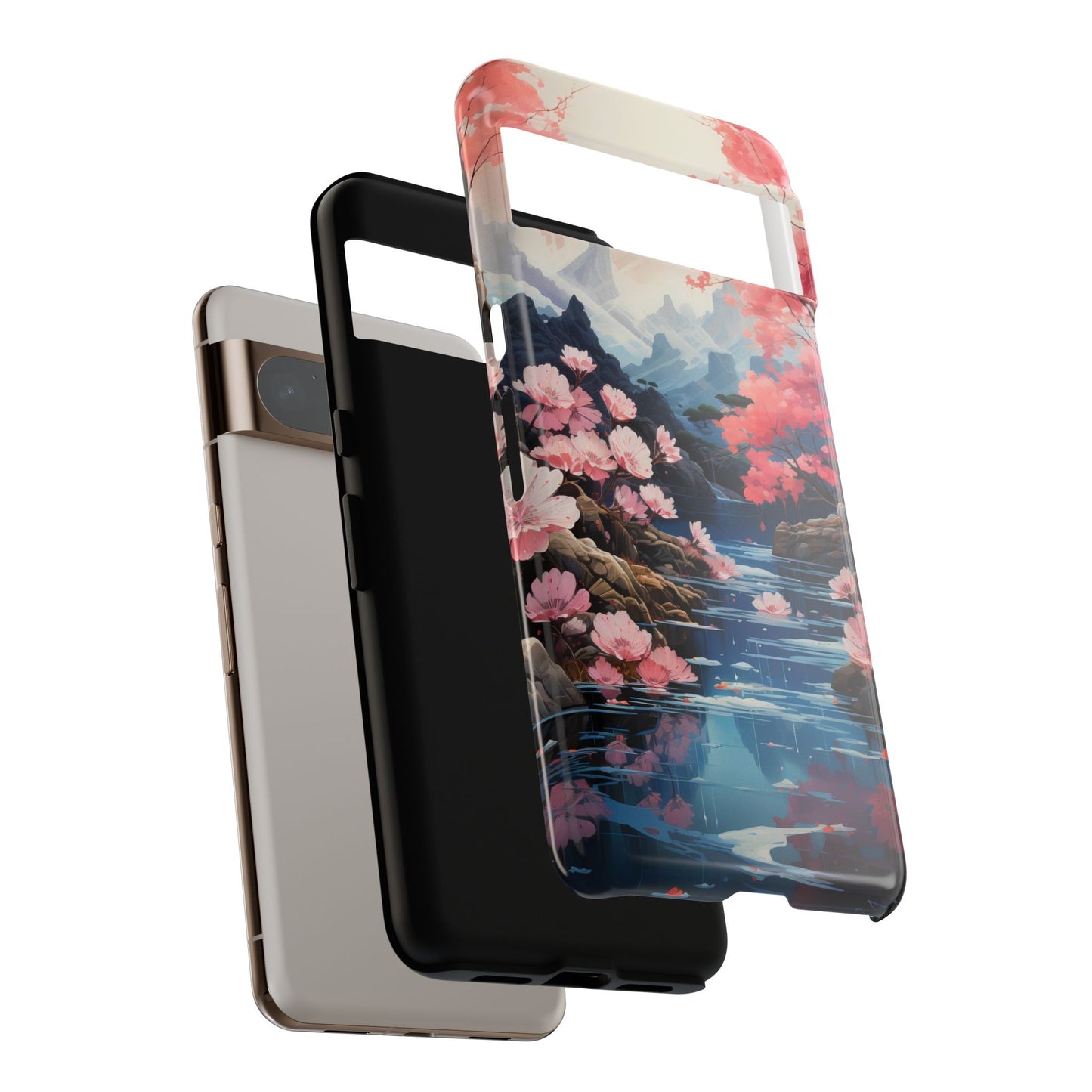 Cherry Blossom Floral Landscape Tough Phone Case – Double Layer Protection for iPhone, Samsung Galaxy & Google Pixel