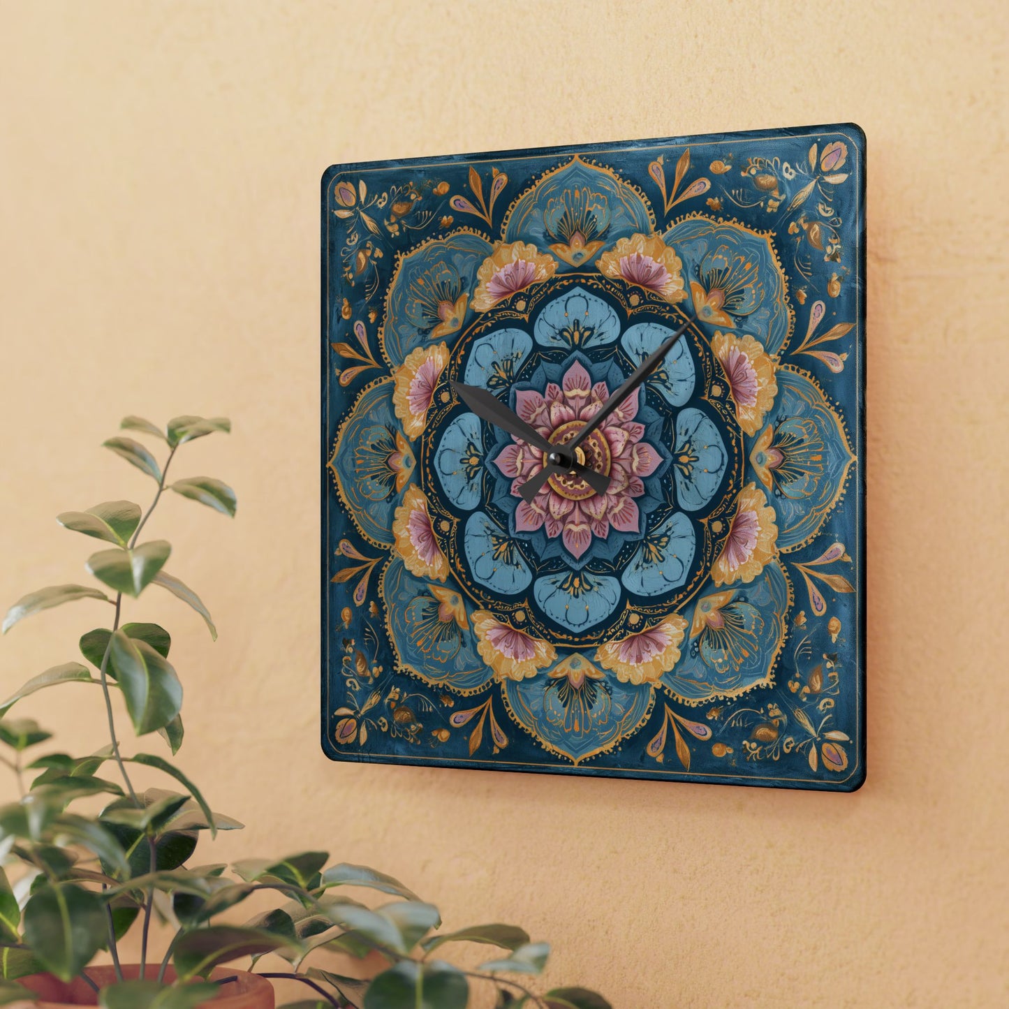 Mandala Floral Acrylic Wall Clock — Boho Decorative Home Clock