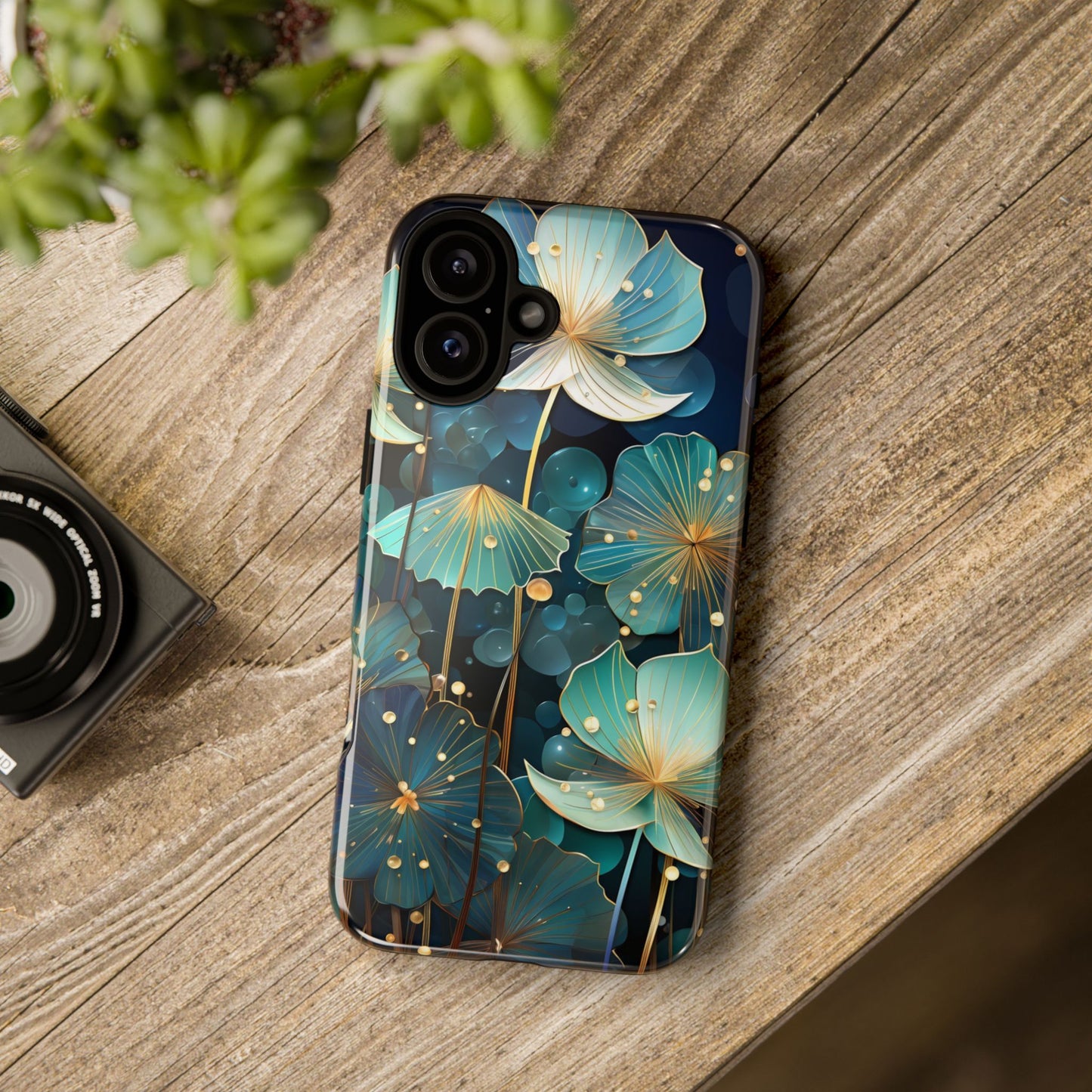 Teal Floral Tough Phone Case — Protective Botanical iPhone Cover