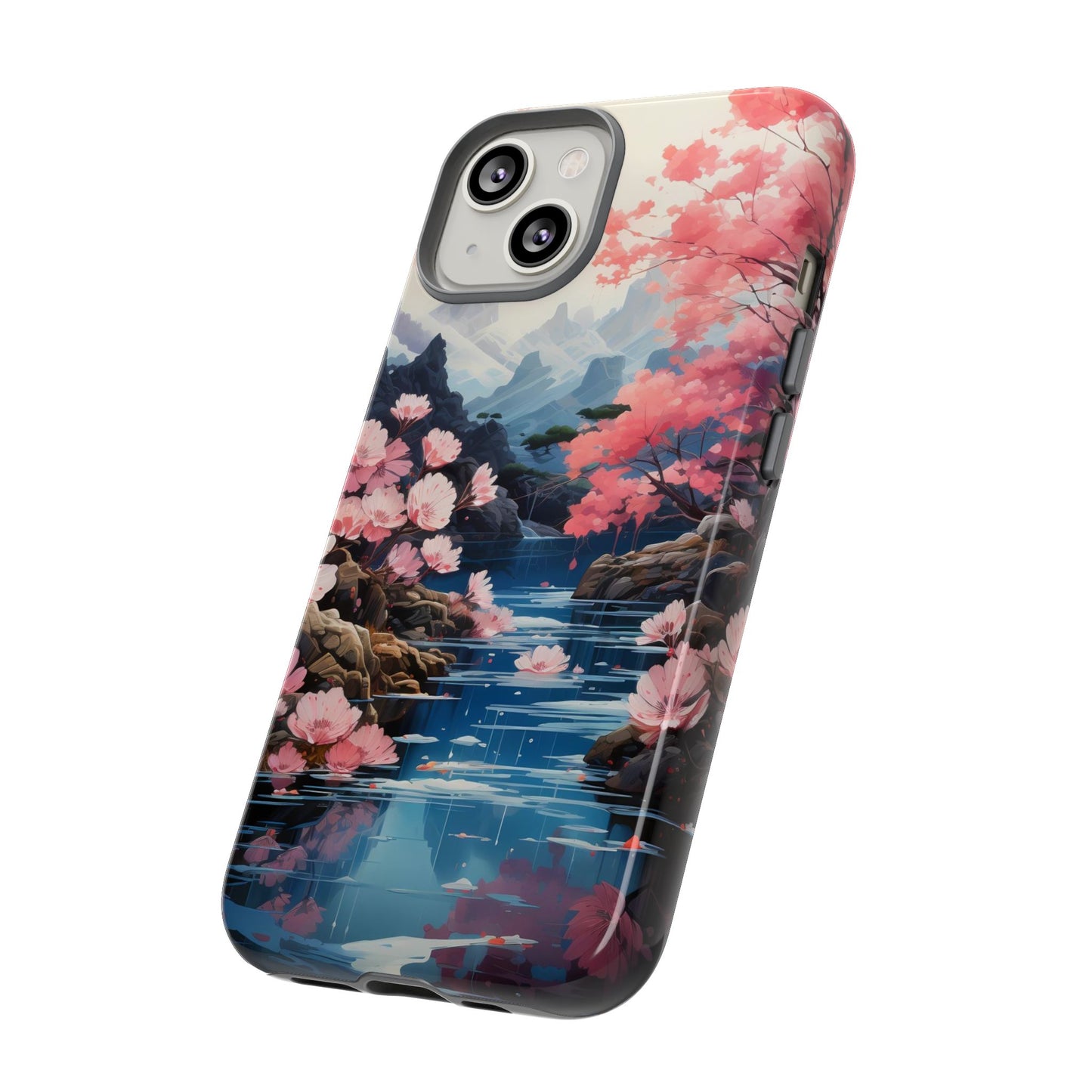 Cherry Blossom Floral Landscape Tough Phone Case – Double Layer Protection for iPhone, Samsung Galaxy & Google Pixel