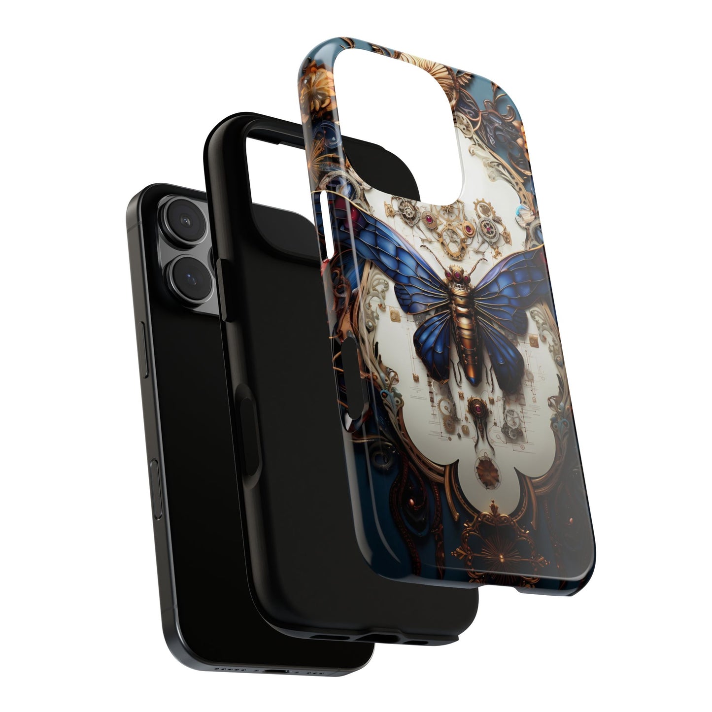 Blue Steampunk Cicada Tough Phone Case: Vintage Animatronic Insect Art for iPhone, Samsung Galaxy, and Google Pixel