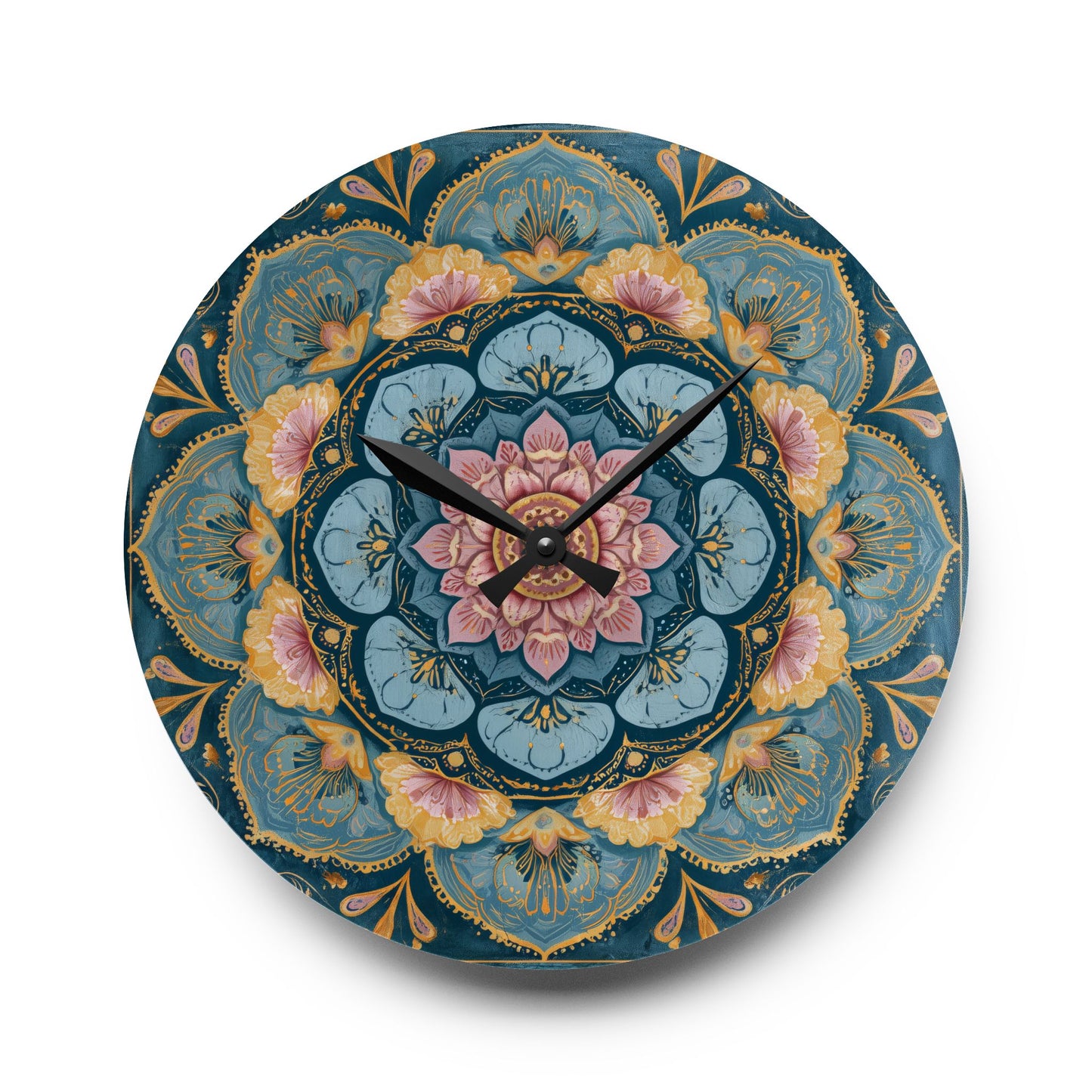 Mandala Floral Acrylic Wall Clock — Boho Decorative Home Clock