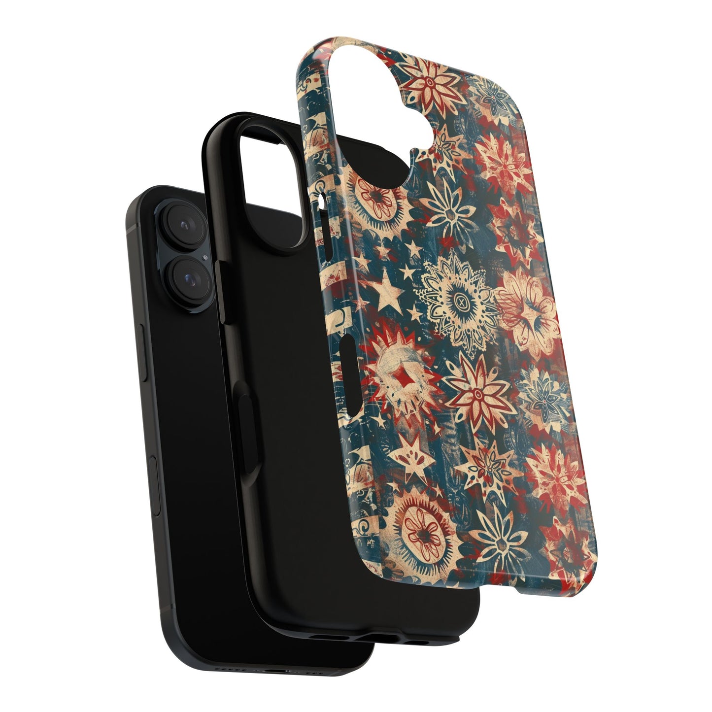 Patriotic Floral Tough Phone Case — Vintage American Stars & Flowers Design