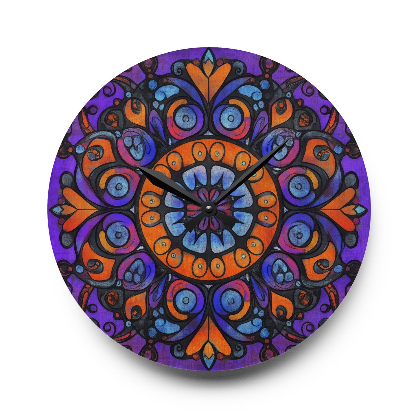 Mandala Acrylic Wall Clock — Colorful Boho Home Decor