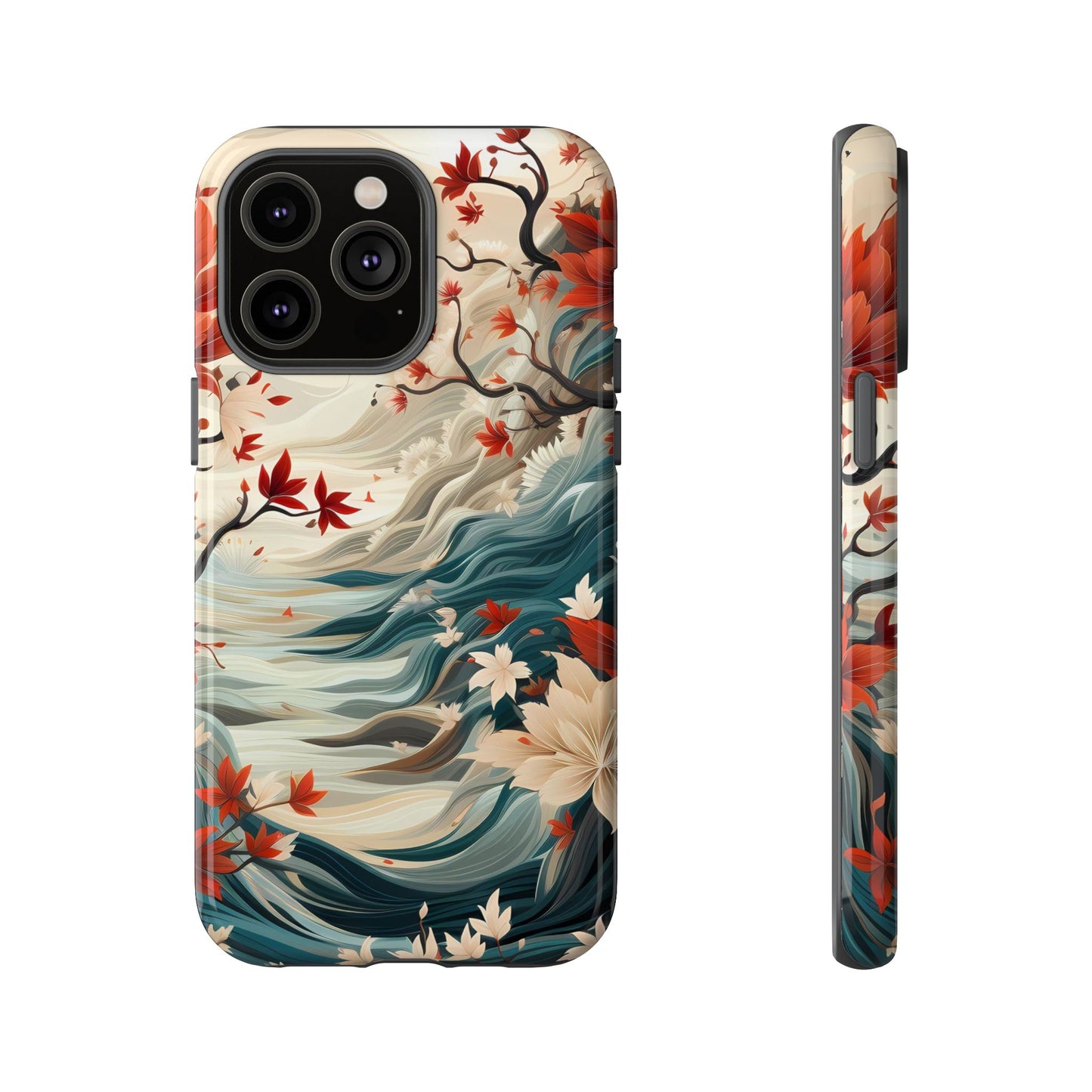 Americana Yuzen Waterfall Floral Phone Case – Artistic Double-Layer Protection for iPhone, Samsung Galaxy, and Google Pixel