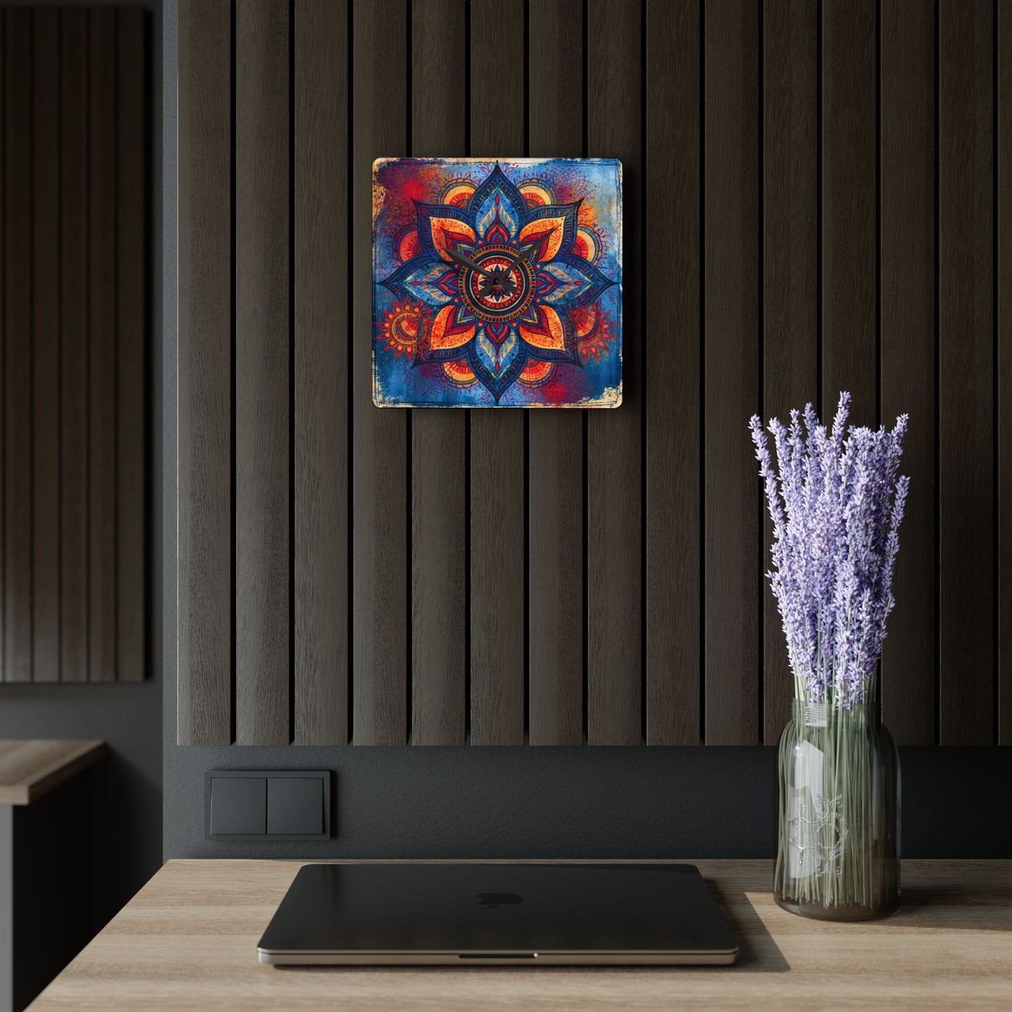 Mandala Acrylic Wall Clock – Colorful Boho Home Decor