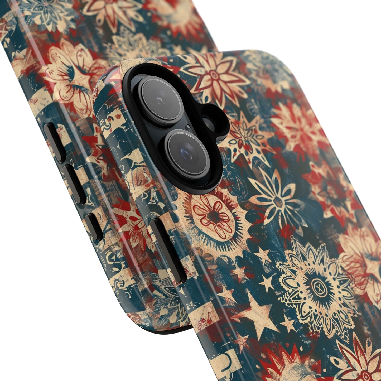 Patriotic Floral Tough Phone Case — Vintage American Stars & Flowers Design