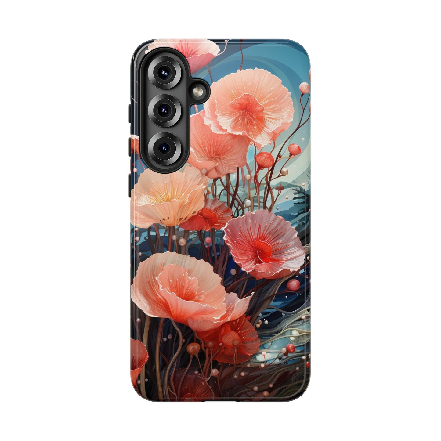 Blooming Poppies Tough Phone Case – Underwater Nocturnal Floral Design for iPhone, Samsung Galaxy & Google Pixel