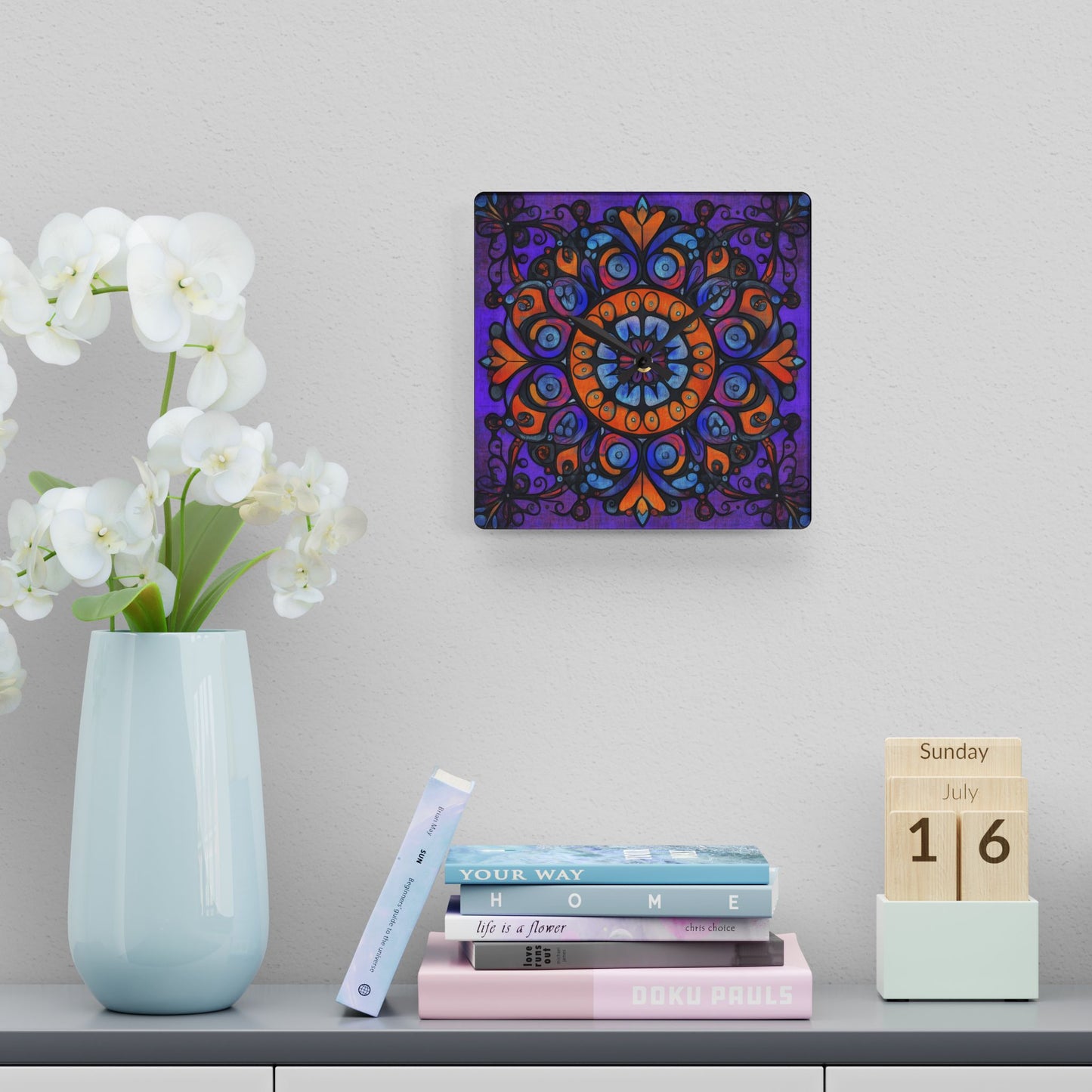 Mandala Acrylic Wall Clock — Colorful Boho Home Decor