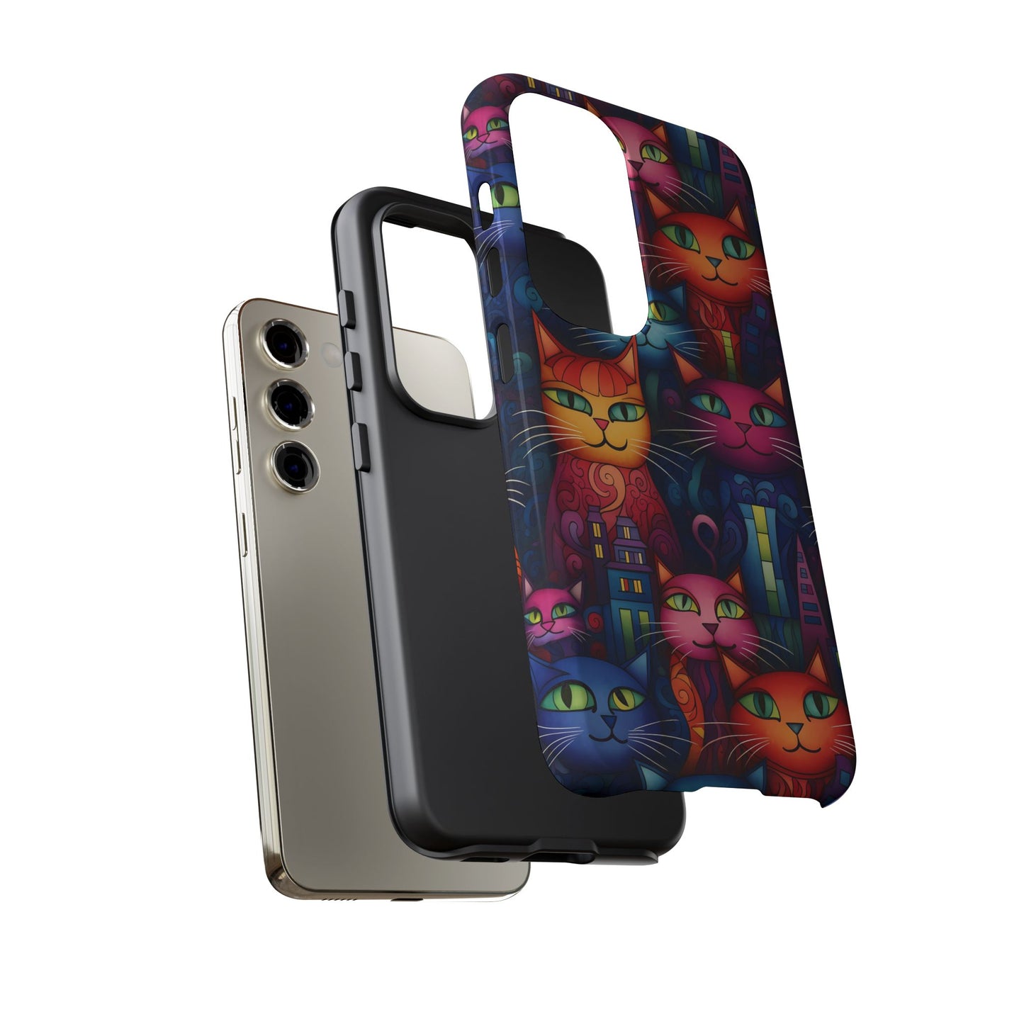 Cat-opolis Tough Phone Case: Fantastical Feline City Scape Mobile Phone Protection for iPhone, Samsung Galaxy & Google Pixel Whimsical Art