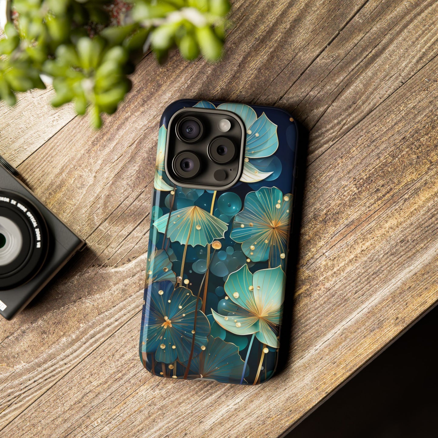 Teal Floral Tough Phone Case — Protective Botanical iPhone Cover