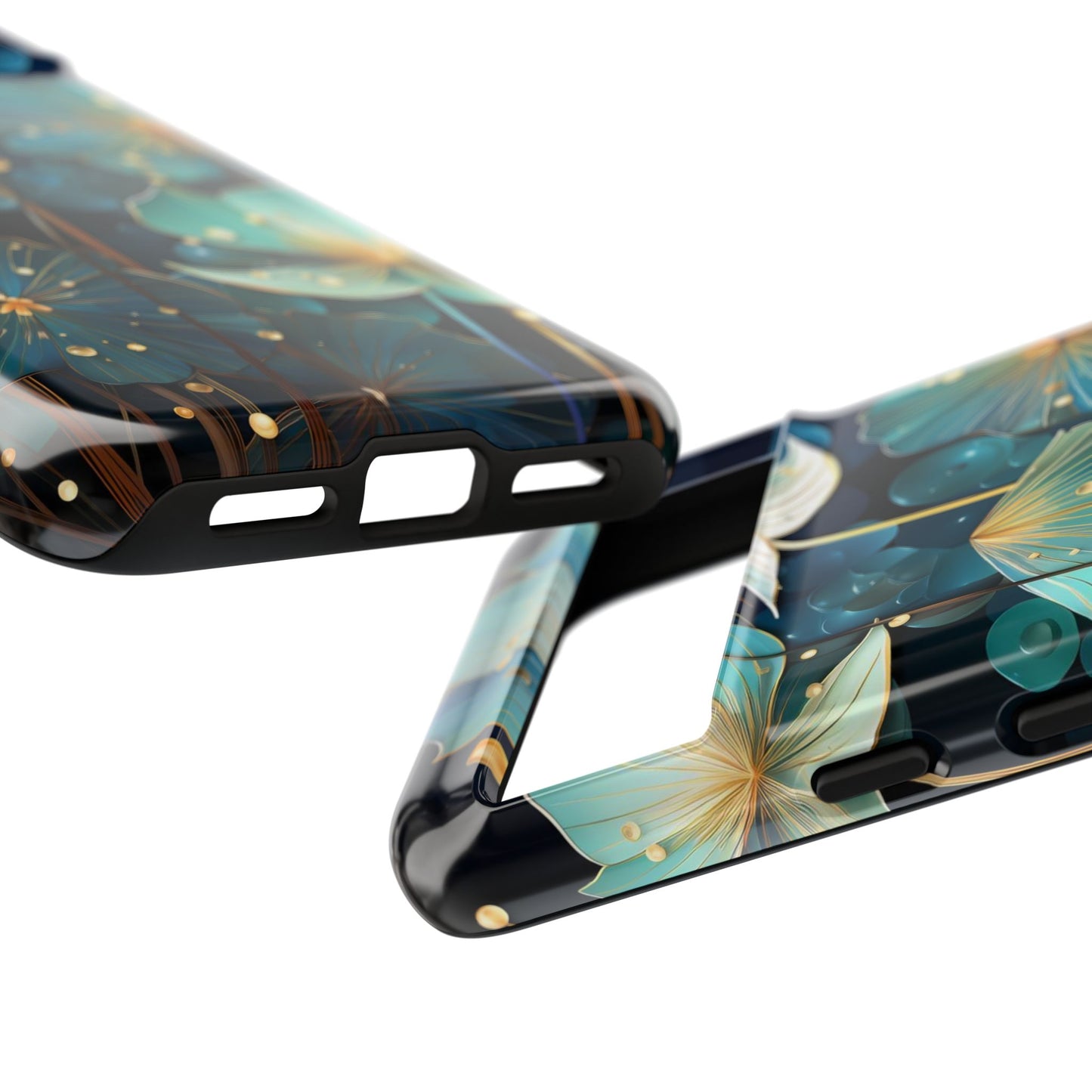 Teal Floral Tough Phone Case — Protective Botanical iPhone Cover