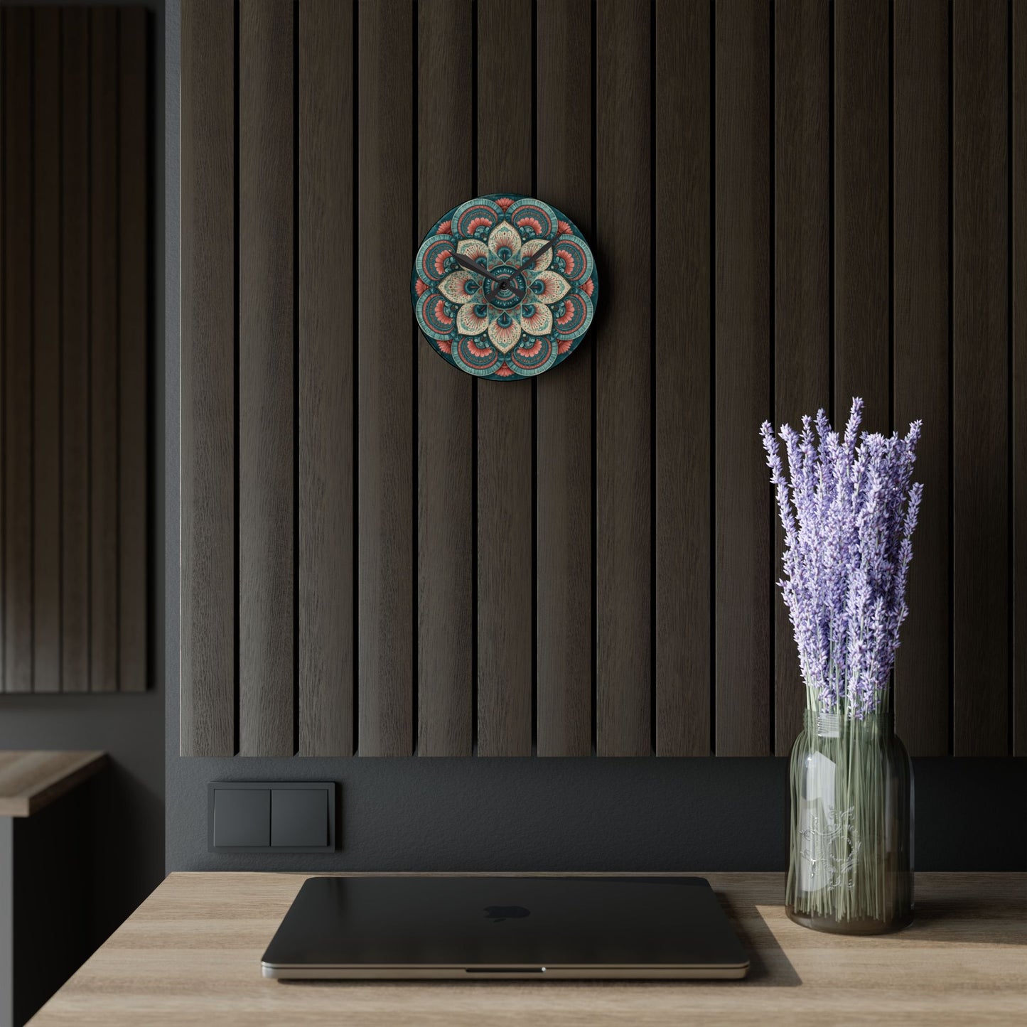 Mandala Floral Acrylic Wall Clock — Boho Decorative Home Clock