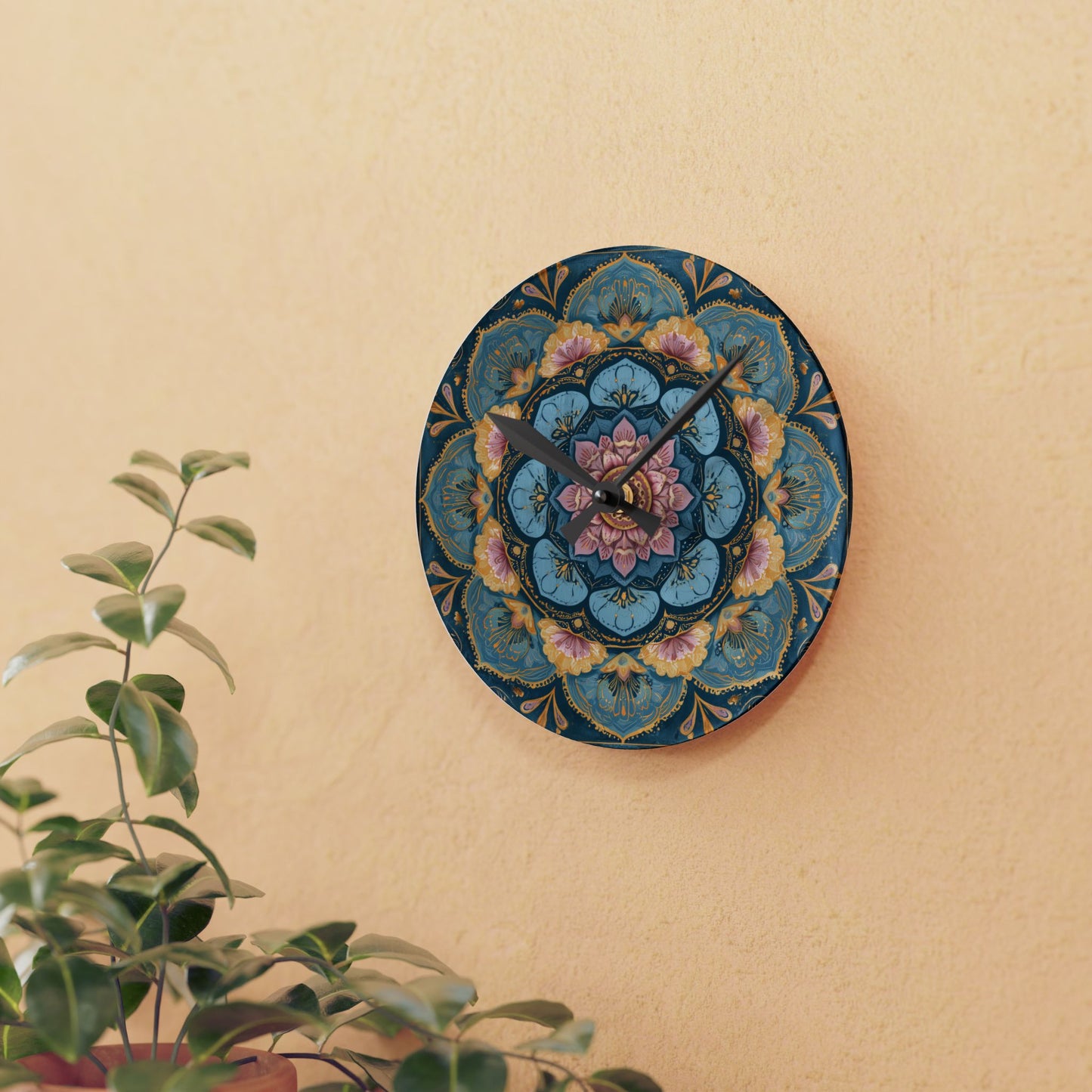 Mandala Floral Acrylic Wall Clock — Boho Decorative Home Clock