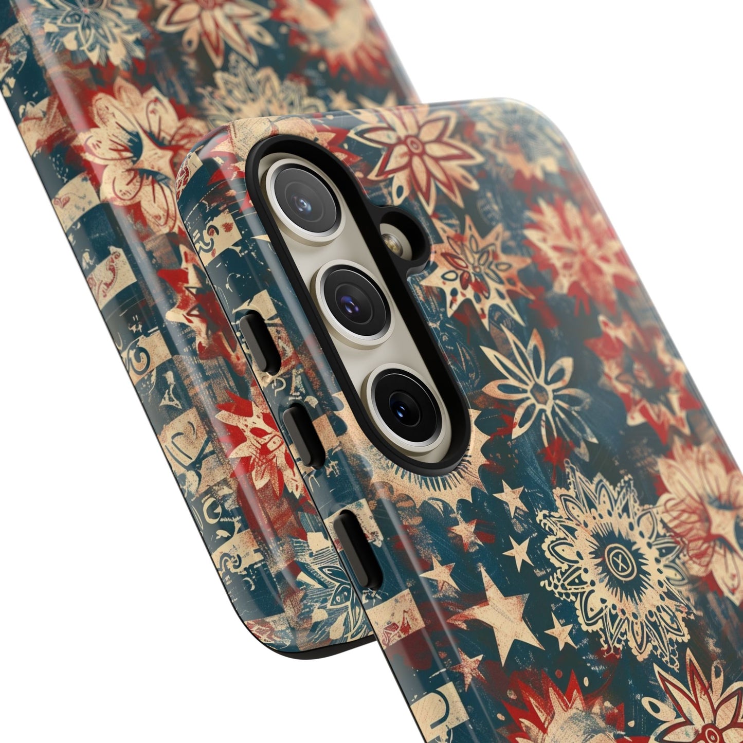 Patriotic Floral Tough Phone Case — Vintage American Stars & Flowers Design
