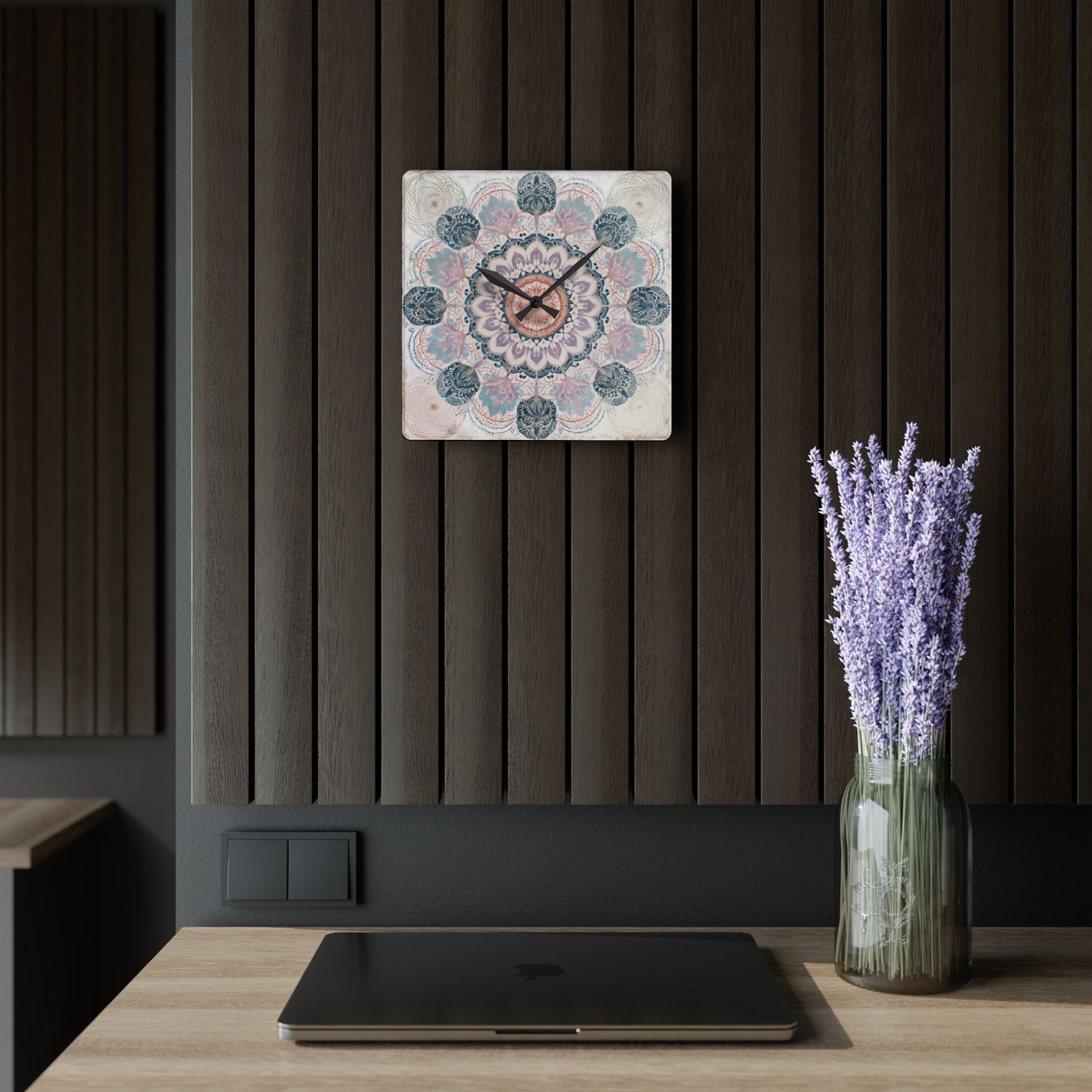 Mandala Acrylic Wall Clock — Boho Floral Decorative Clock