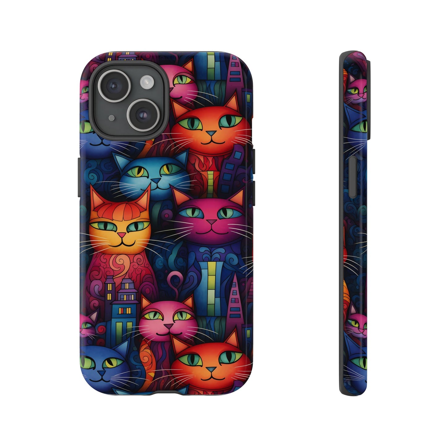 Cat-opolis Tough Phone Case: Fantastical Feline City Scape Mobile Phone Protection for iPhone, Samsung Galaxy & Google Pixel Whimsical Art