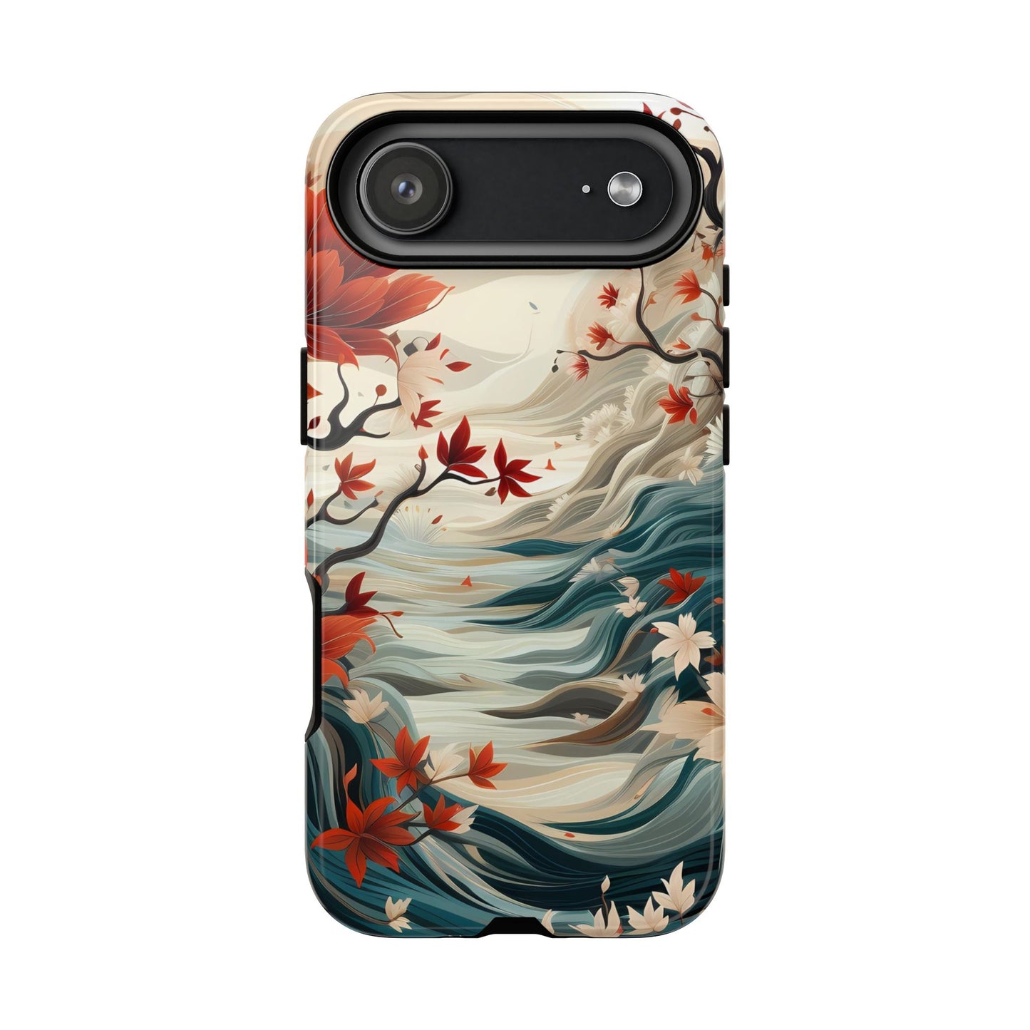 Americana Yuzen Waterfall Floral Phone Case – Artistic Double-Layer Protection for iPhone, Samsung Galaxy, and Google Pixel