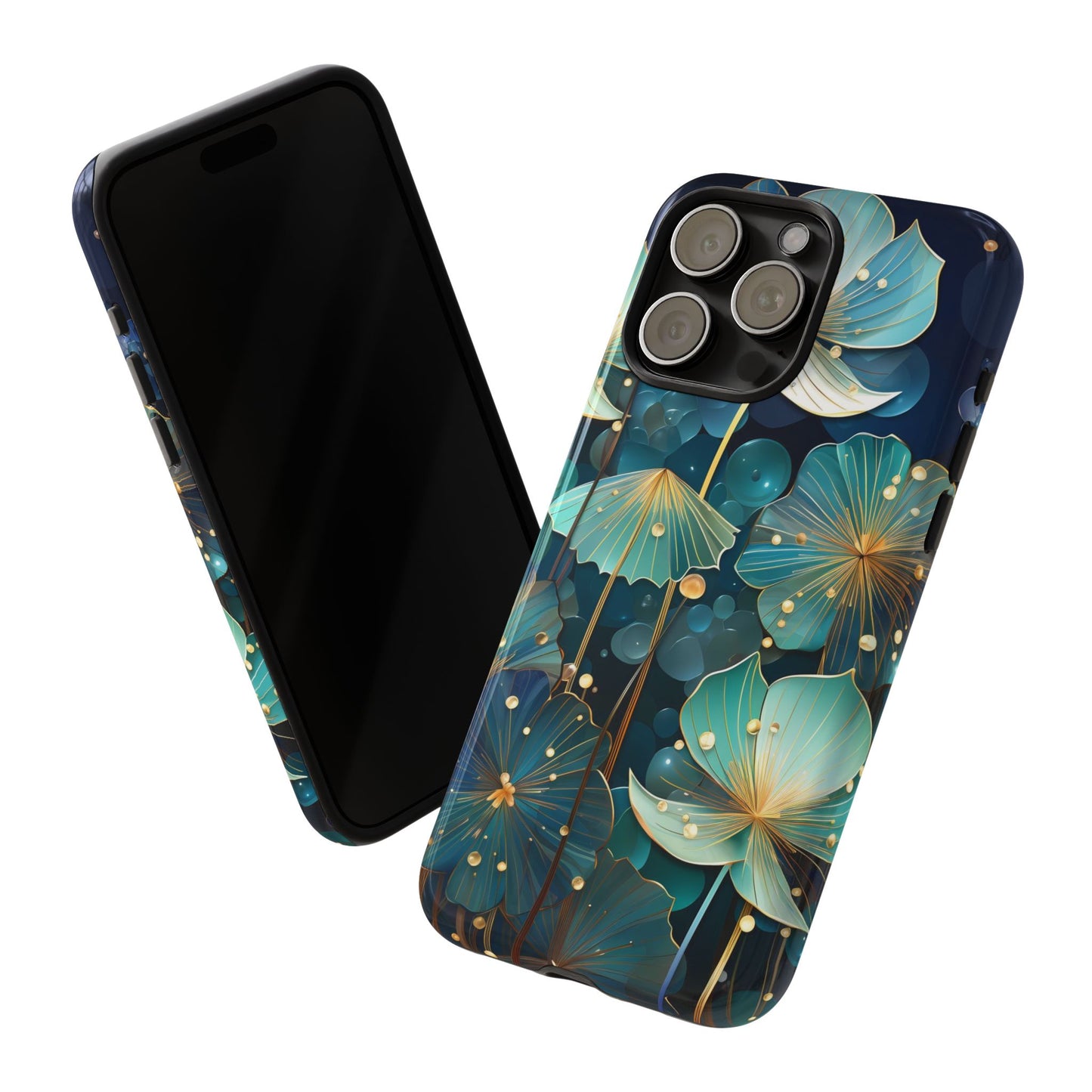 Teal Floral Tough Phone Case — Protective Botanical iPhone Cover