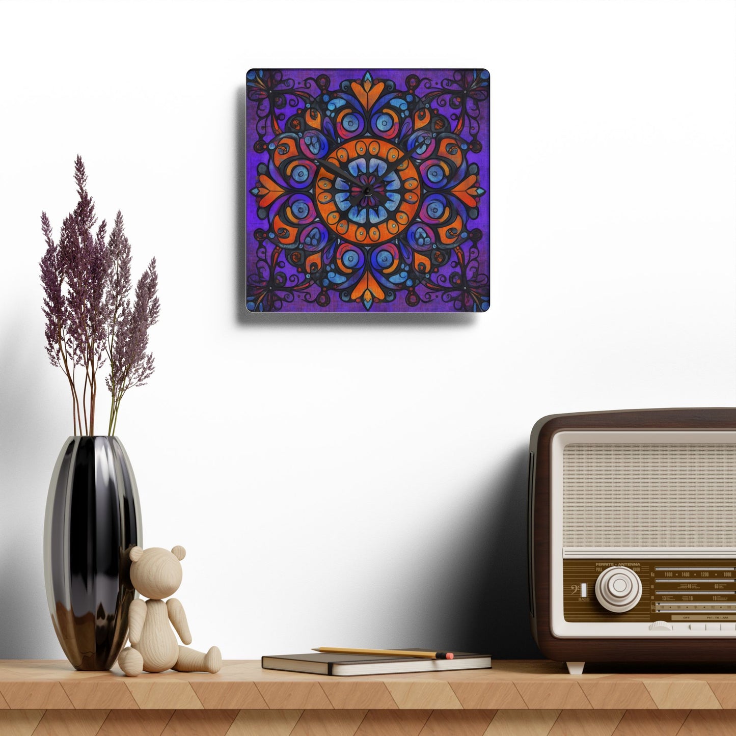 Mandala Acrylic Wall Clock — Colorful Boho Home Decor