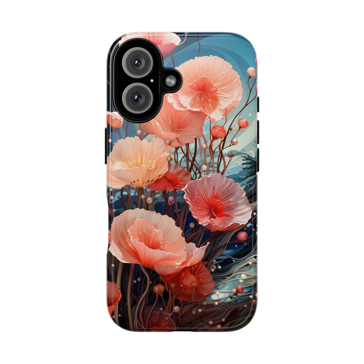 Blooming Poppies Tough Phone Case – Underwater Nocturnal Floral Design for iPhone, Samsung Galaxy & Google Pixel