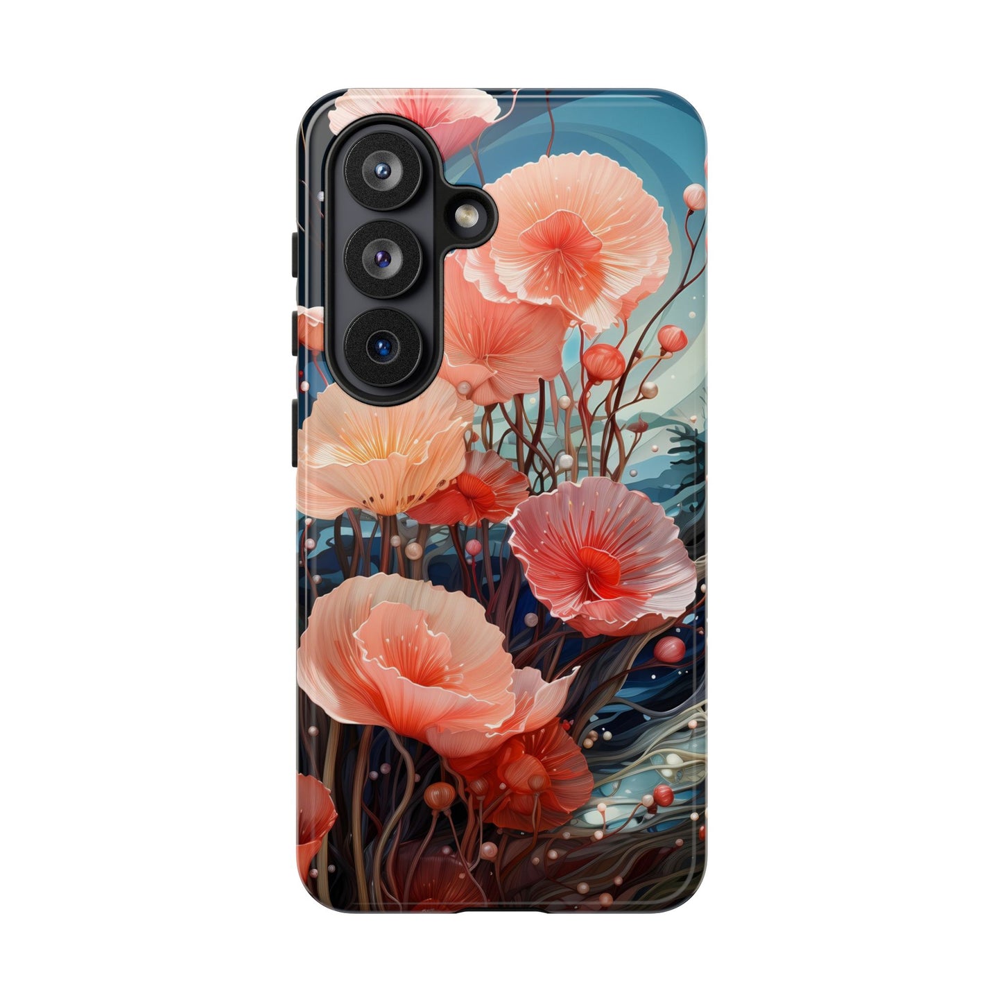 Blooming Poppies Tough Phone Case – Underwater Nocturnal Floral Design for iPhone, Samsung Galaxy & Google Pixel