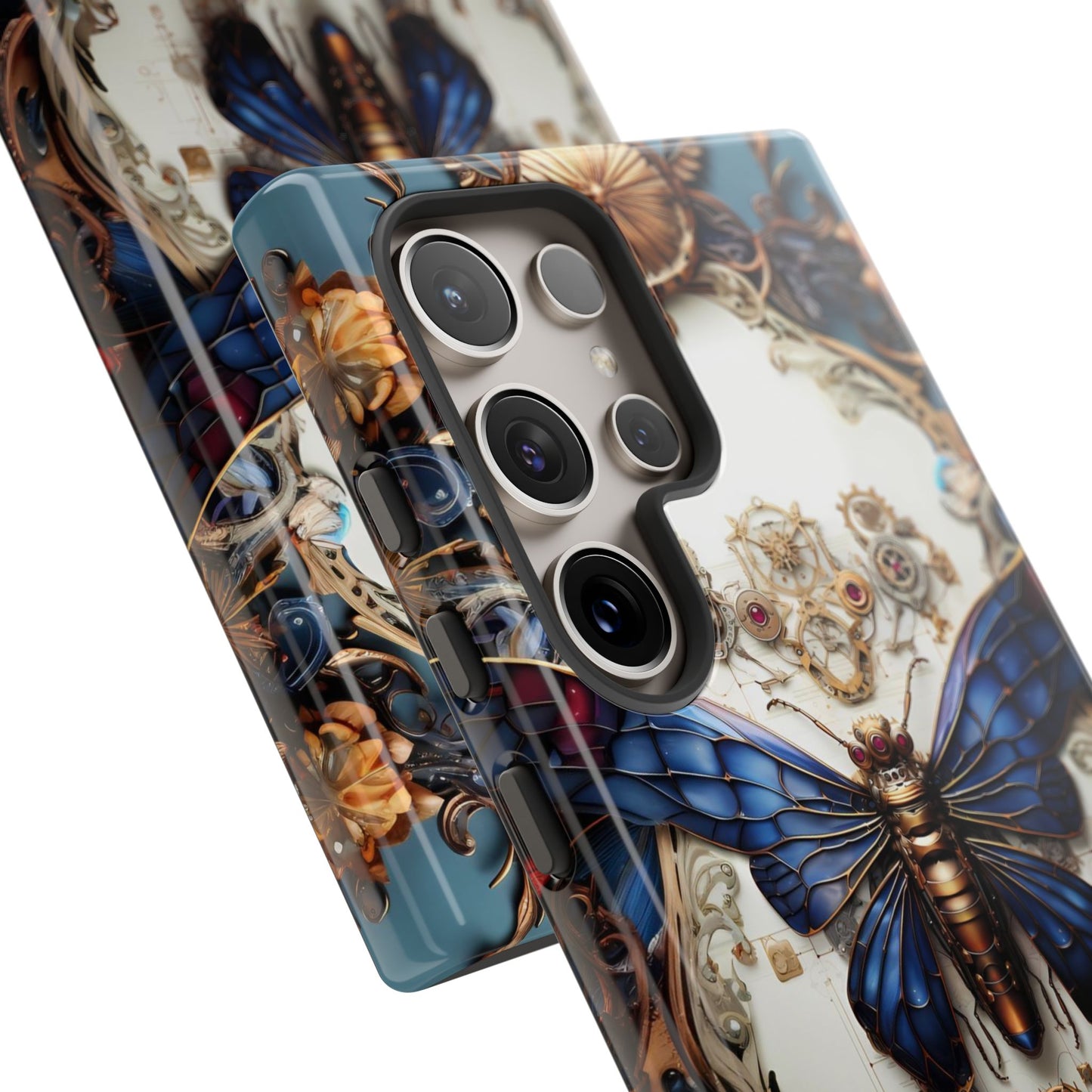 Blue Steampunk Cicada Tough Phone Case: Vintage Animatronic Insect Art for iPhone, Samsung Galaxy, and Google Pixel