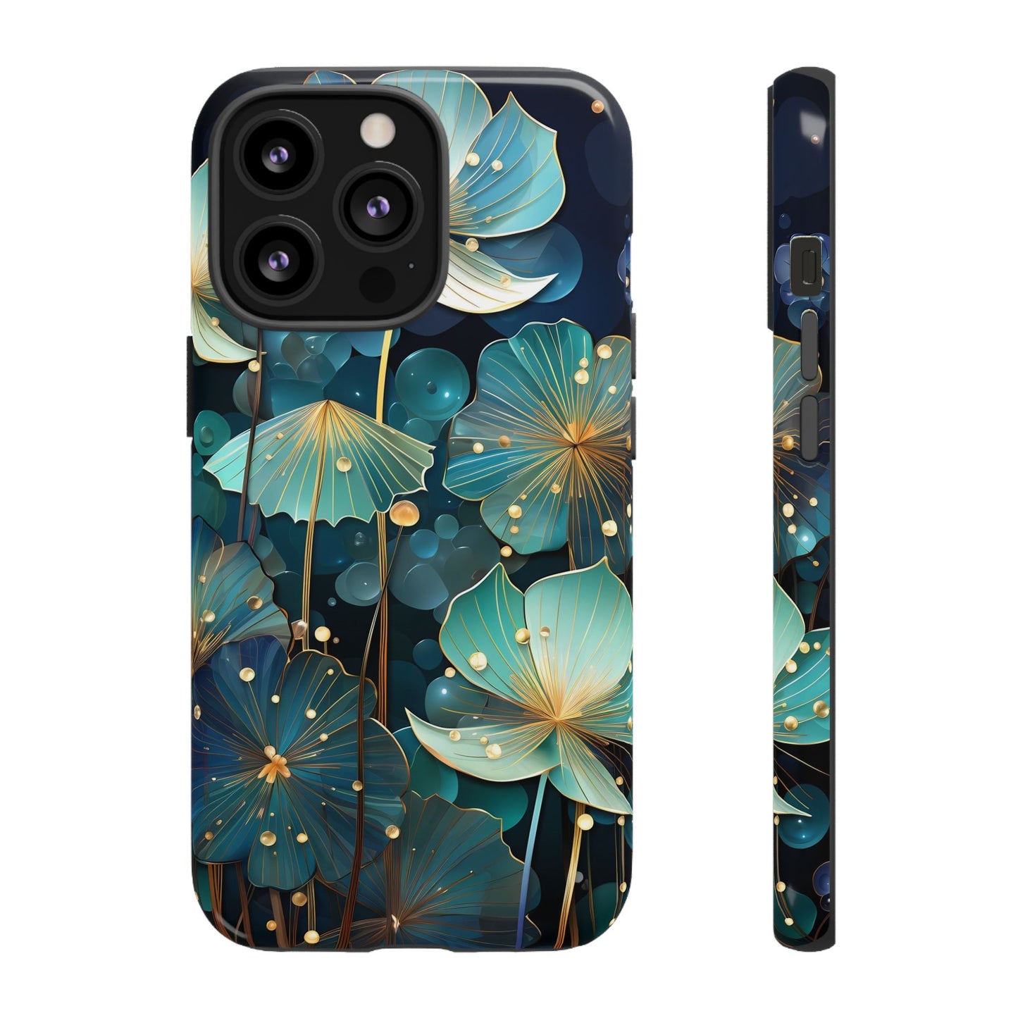 Teal Floral Tough Phone Case — Protective Botanical iPhone Cover
