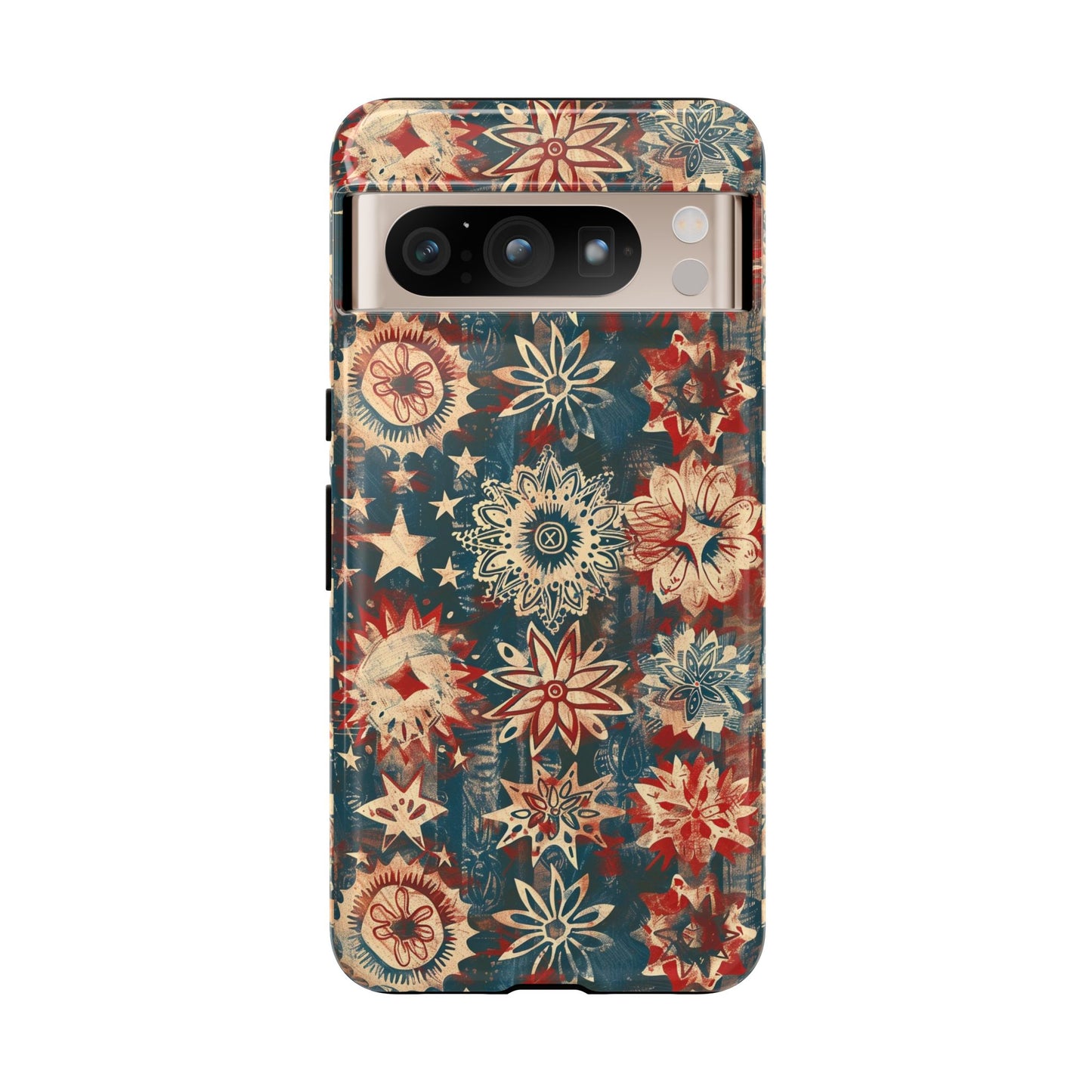 Patriotic Floral Tough Phone Case — Vintage American Stars & Flowers Design